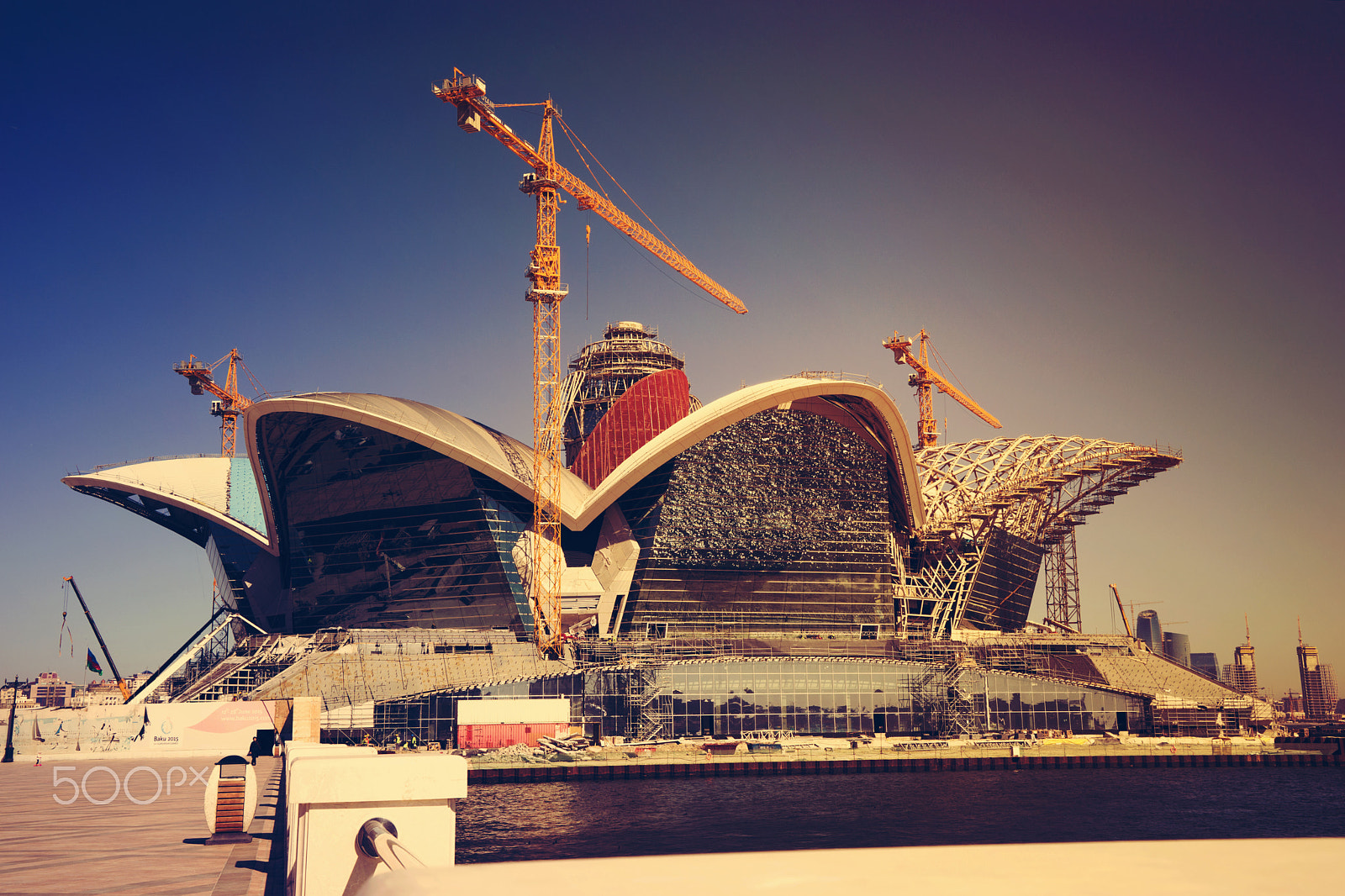 Sony a7 sample photo. Construction site with cranes on sky background photography