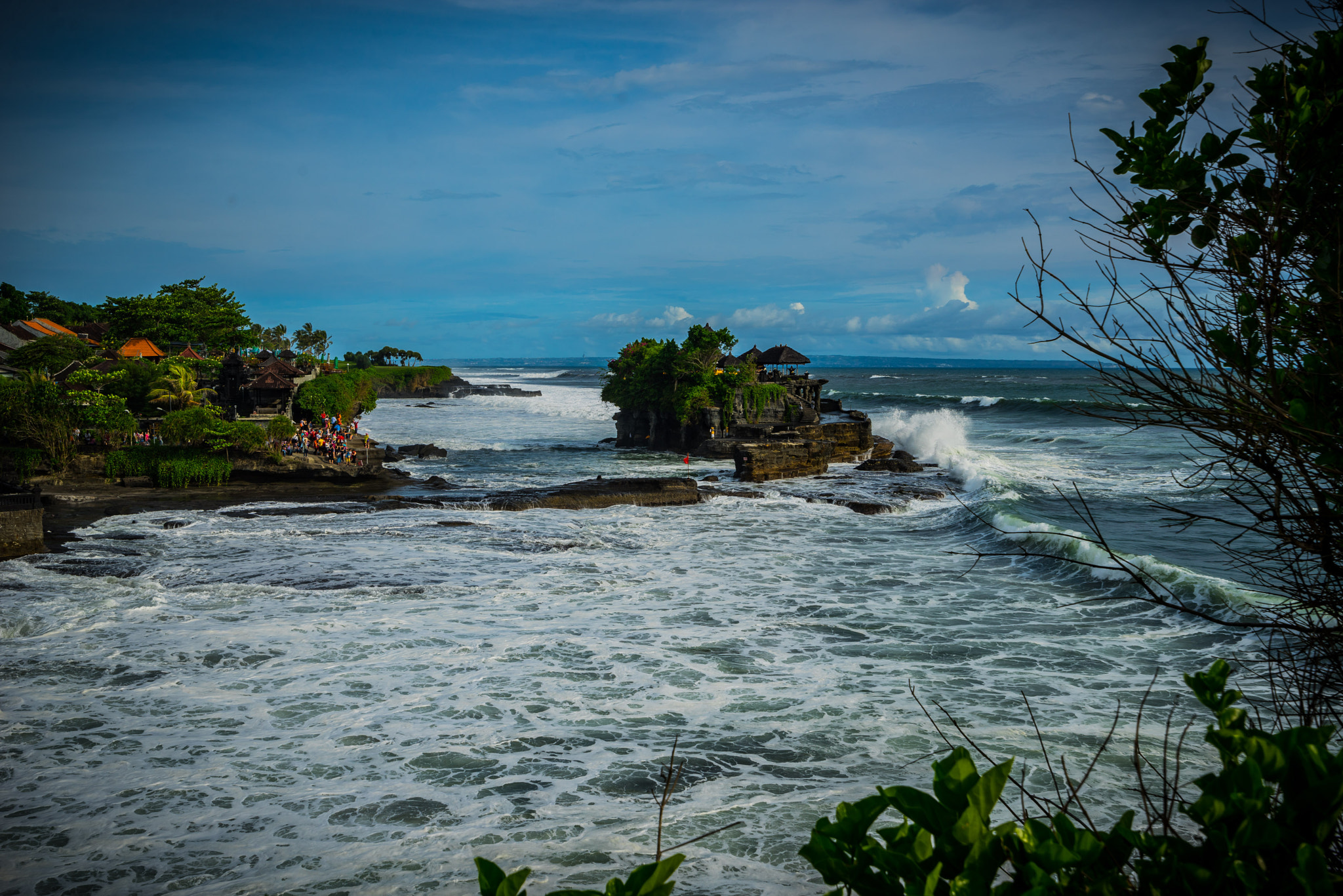 Sony a7R sample photo. Tanah lot with high tide and lots of water photography