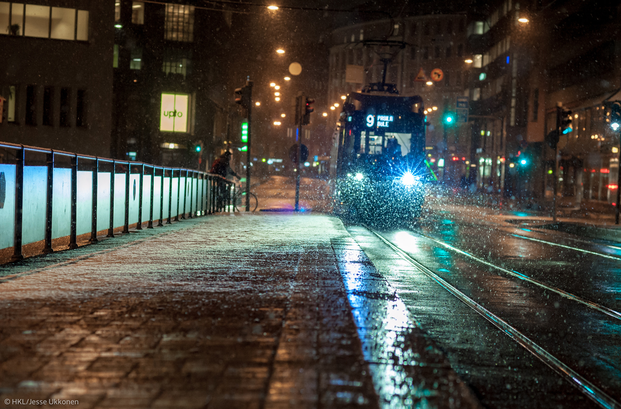 Nikon D700 + Nikon AF Nikkor 85mm F1.8D sample photo. Night time tram photography