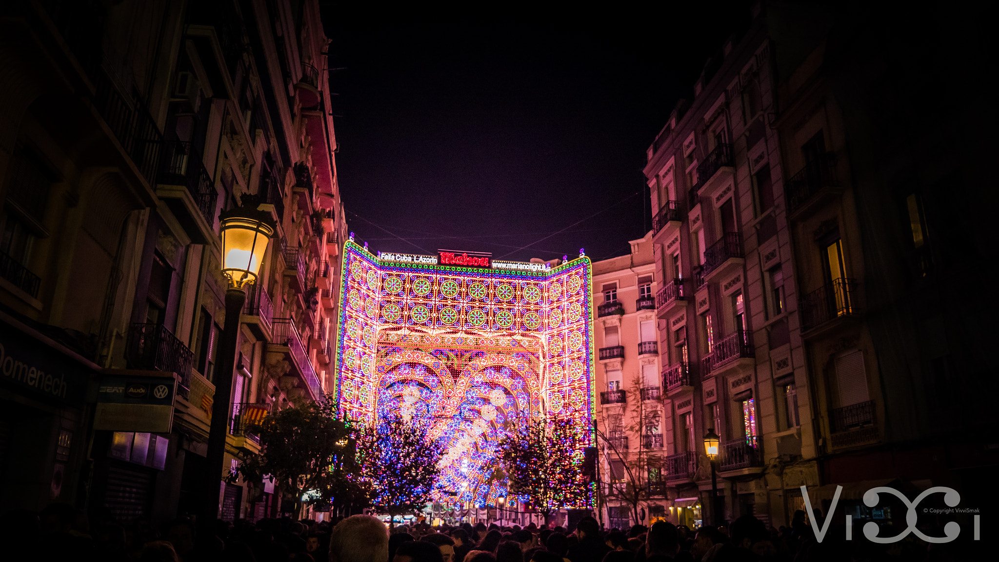 Panasonic Lumix DMC-GH4 + LUMIX G VARIO 12-60/F3.5-5.6 sample photo. Illuminated street of valencia fallas 2017 photography