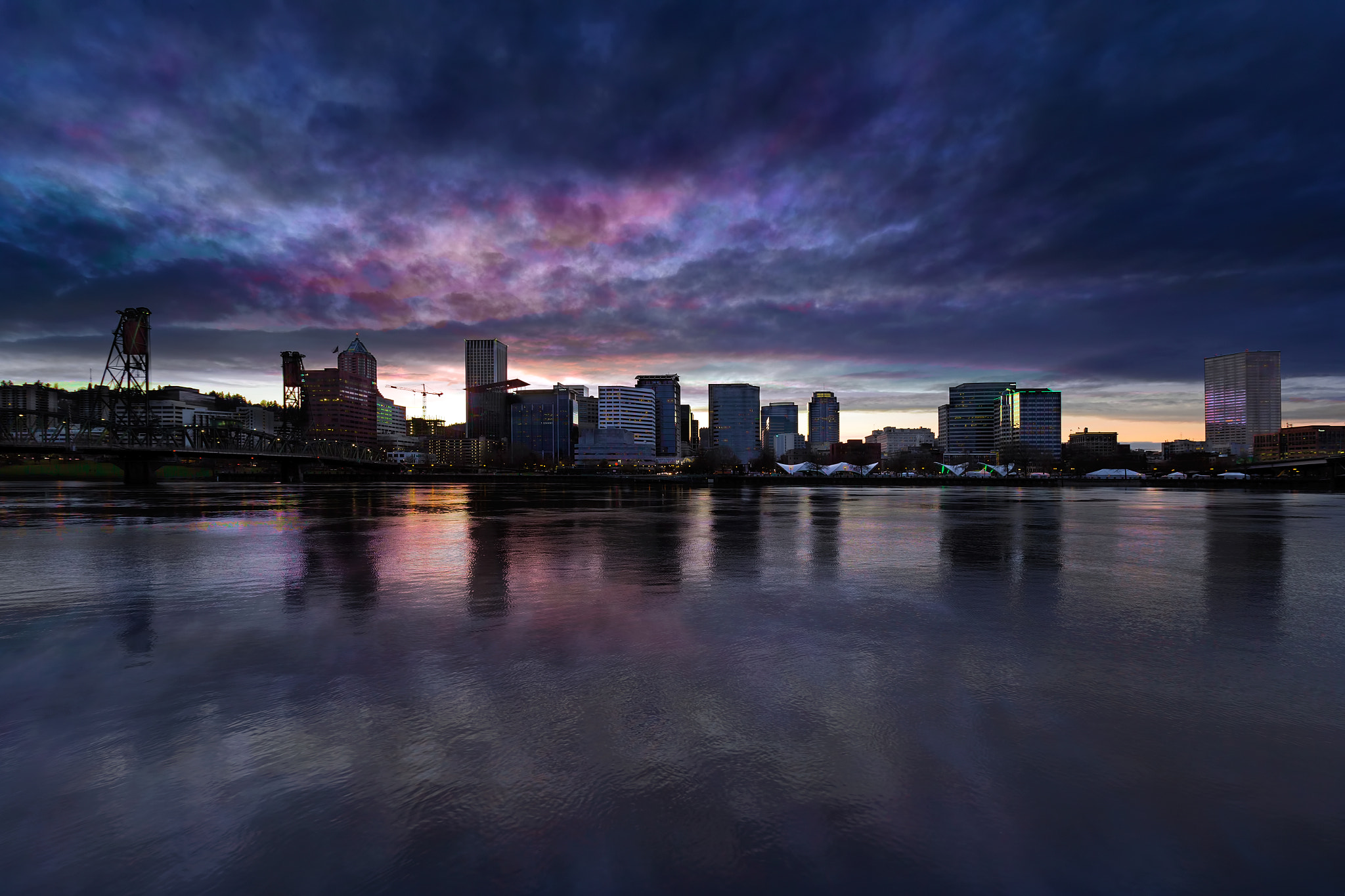 Canon EOS 60D sample photo. Portland city downtown cityscape cloudy twilight photography