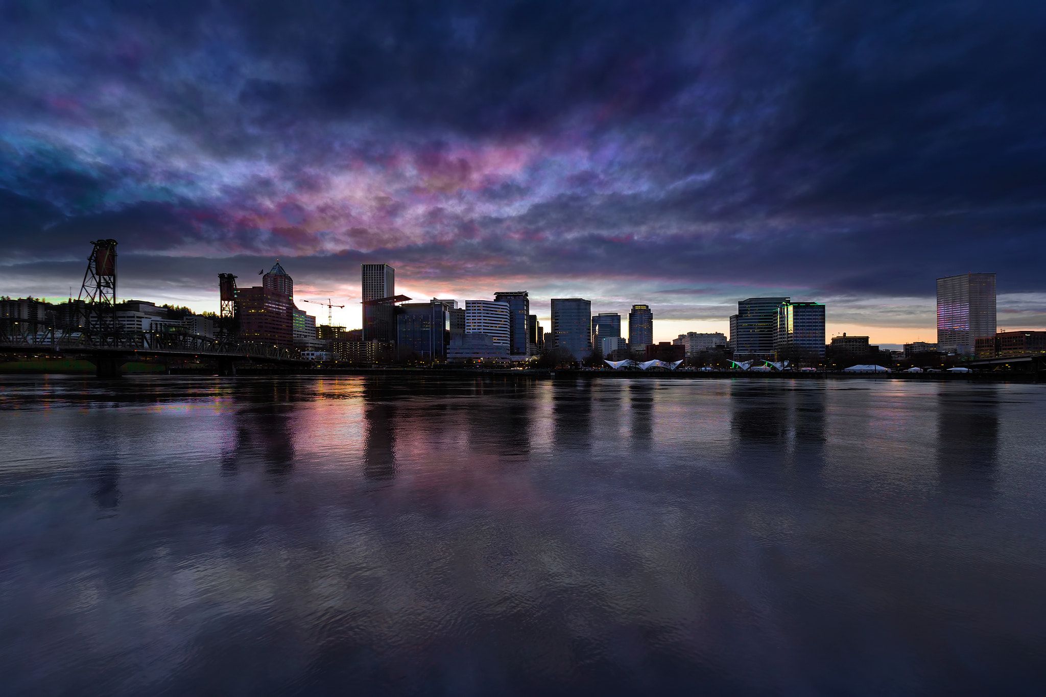 Portland City Downtown Cityscape Cloudy Twilight