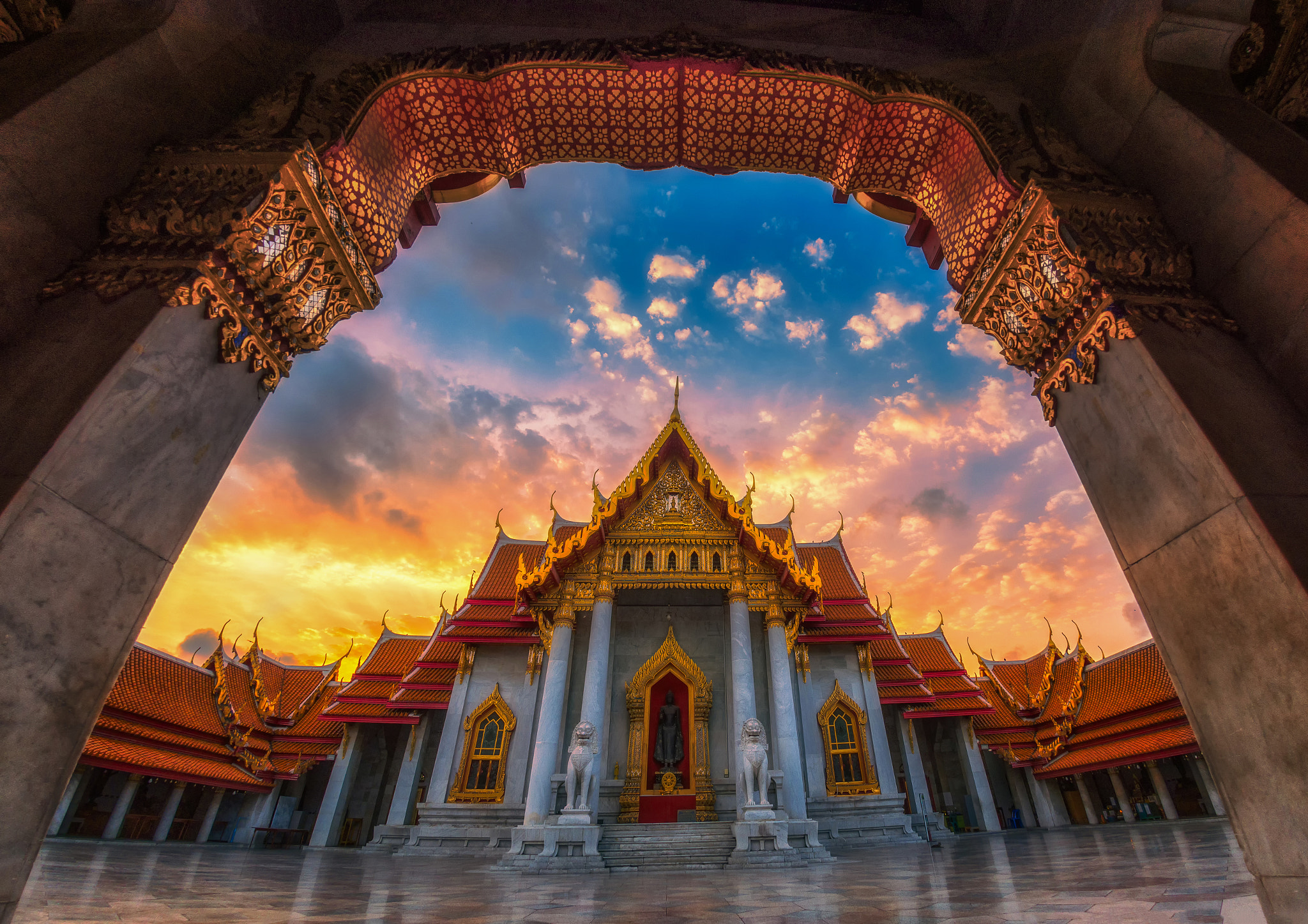 Nikon D750 + Nikon AF Fisheye-Nikkor 16mm F2.8D sample photo. The marble temple, wat benchamabopitr dusitvanaram bangkok thailand photography