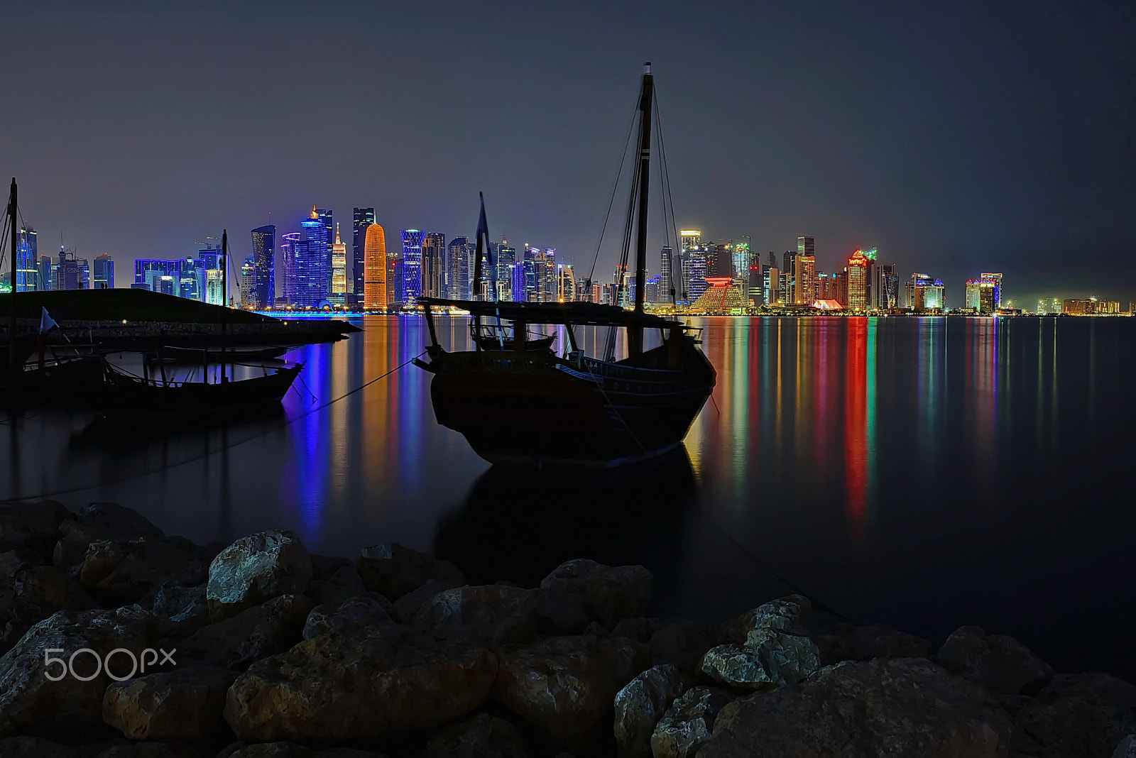 Nikon D810 + Sigma 35mm F1.4 DG HSM Art sample photo. Doha qatar skyline photography