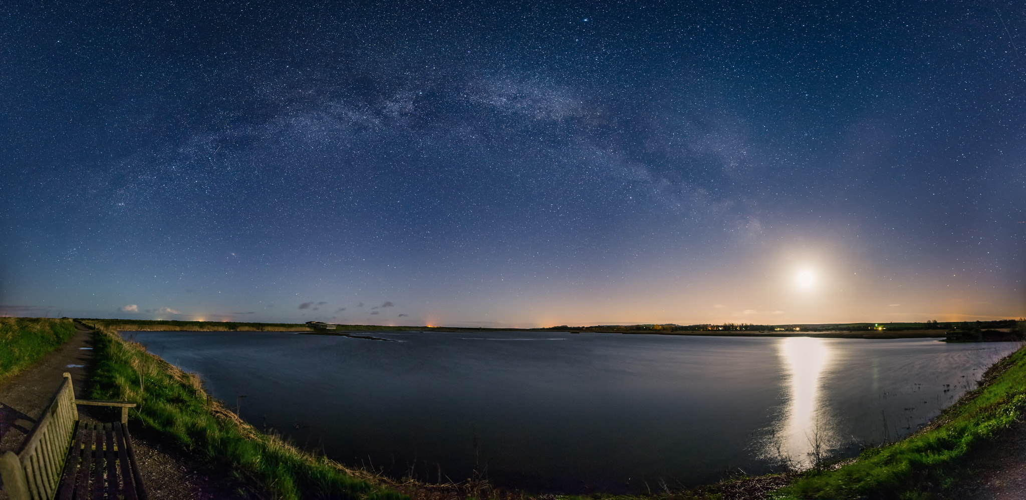 Samyang 16mm F2 ED AS UMC CS sample photo. Milky way and the moon over titchwell marsh photography