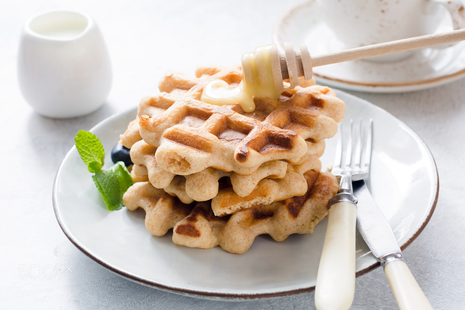 Nikon D7100 + Nikon AF-S Nikkor 50mm F1.4G sample photo. Belgian waffles with honey photography