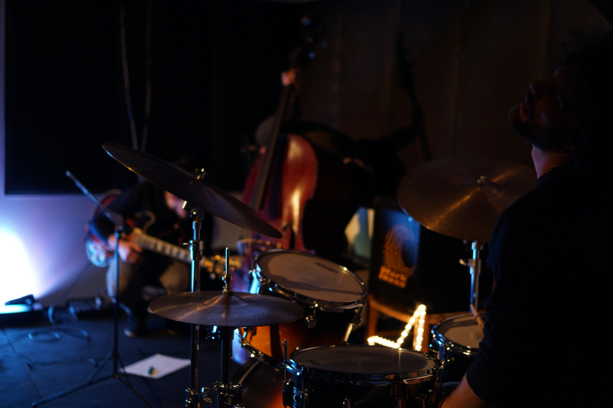 Sony a6000 sample photo. Guitar trio soundcheck photography