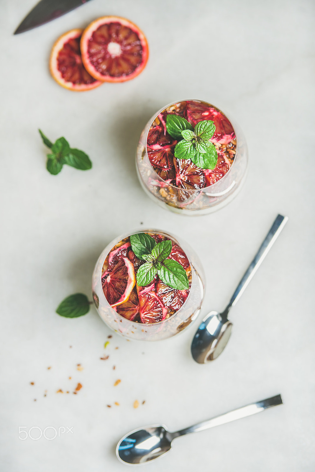 Nikon AF-S Nikkor 70-200mm F2.8G ED VR II sample photo. Healthy breakfast with yogurt, granola, orange layered parfait in glasses photography