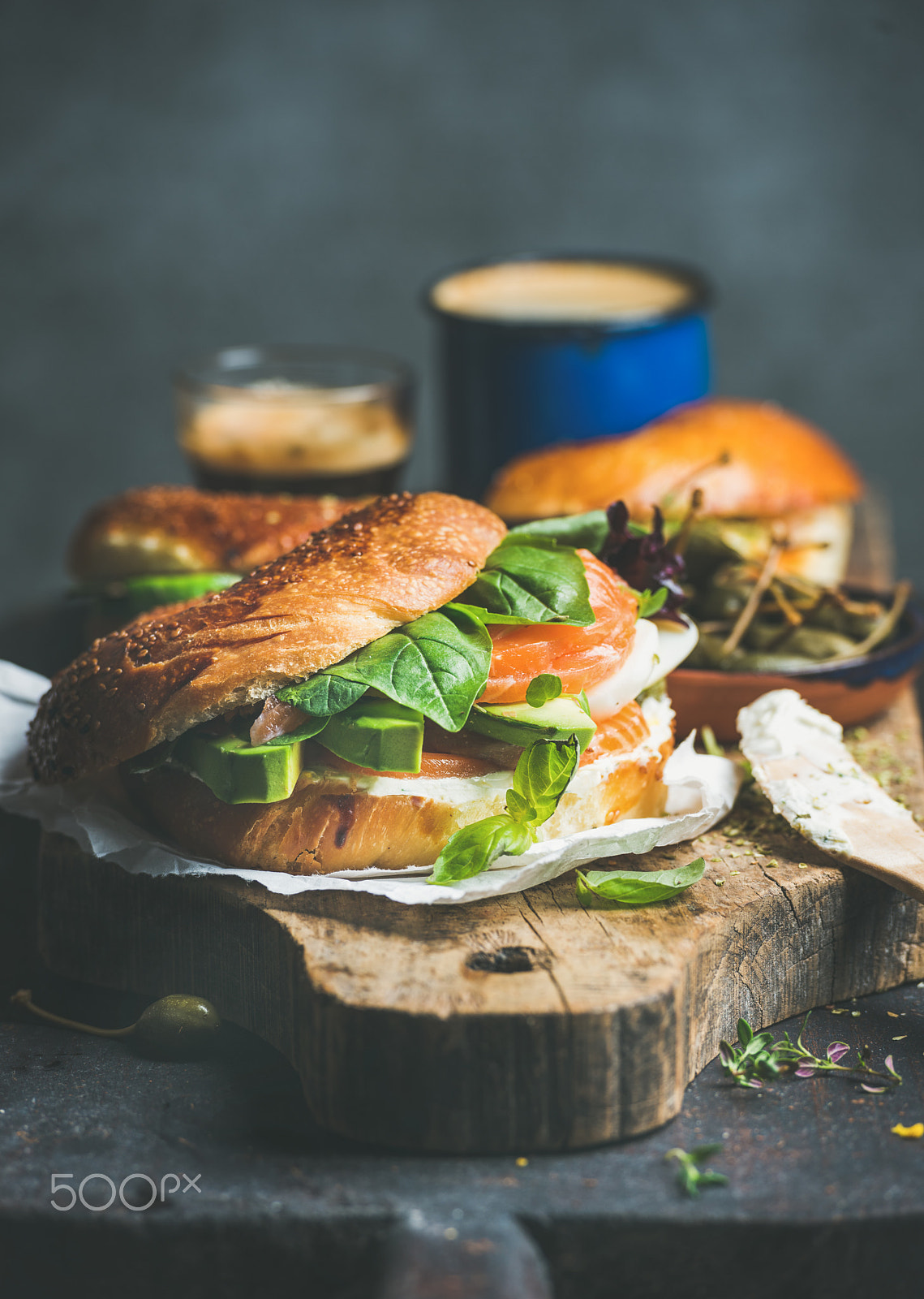Nikon AF-S Nikkor 70-200mm F2.8G ED VR II sample photo. Close-up of bagel with salmon, cream cheese and vebegables photography