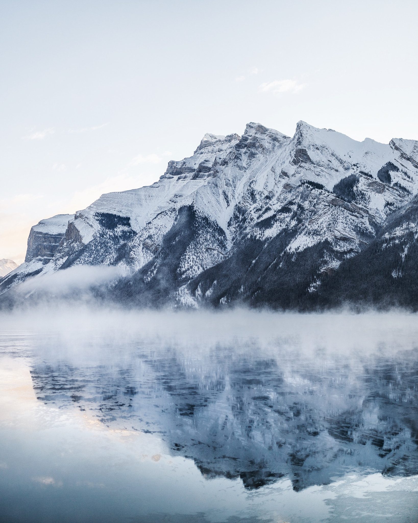 Nikon D4 + Sigma 35mm F1.4 DG HSM Art sample photo. Lake minnewanka. banff. alberta. -25°f mornings. photography