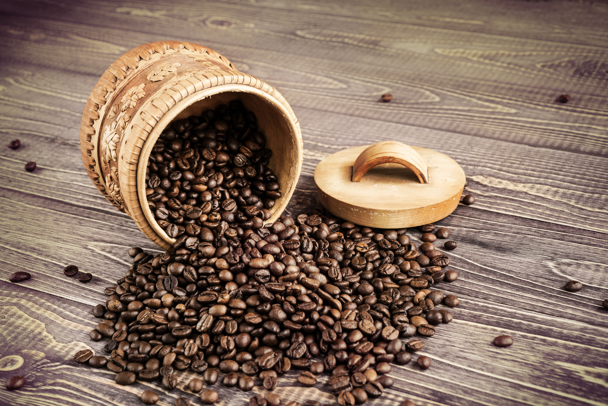 Nikon D750 sample photo. Roasted coffee beans in wooden basket on a wooden photography