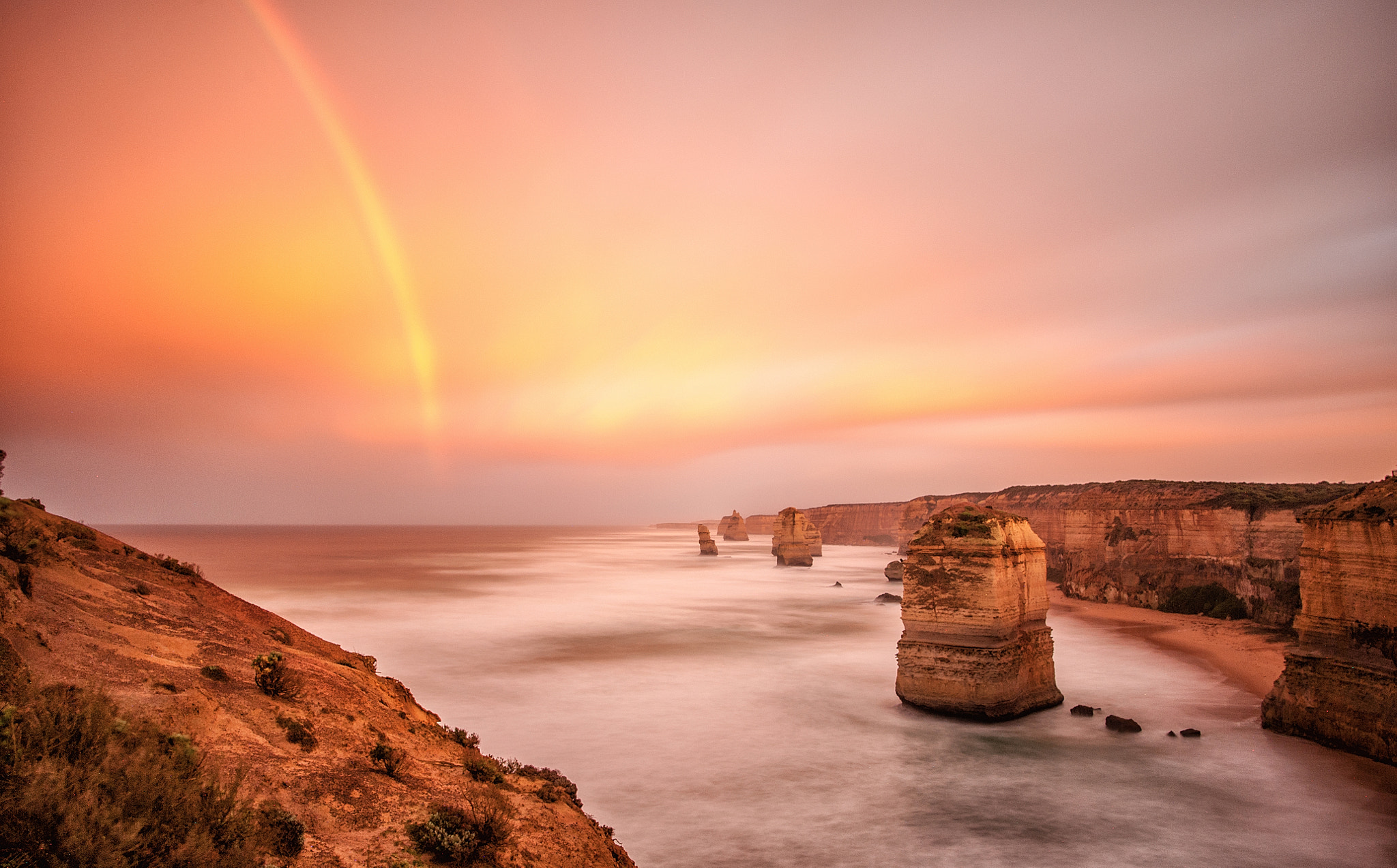 Nikon D700 + Nikon AF-S Nikkor 20mm F1.8G ED sample photo. Twelve apostles under double rainbow photography