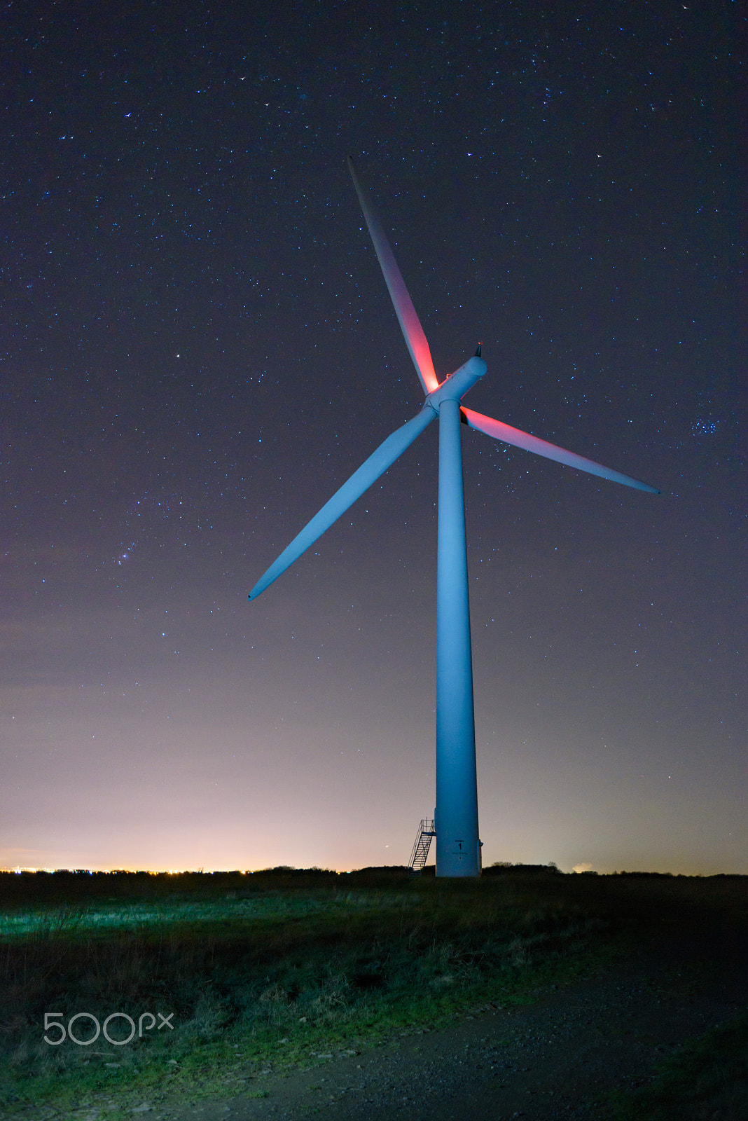 Nikon AF Nikkor 24mm F2.8D sample photo. Earth hour - wind turbine at night photography