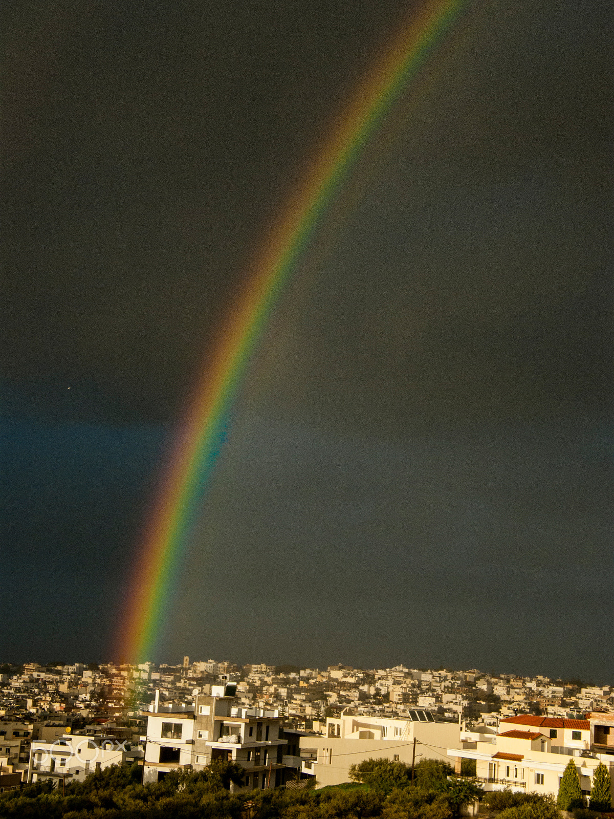 Olympus SP560UZ sample photo. Rainbow over heraklion town photography