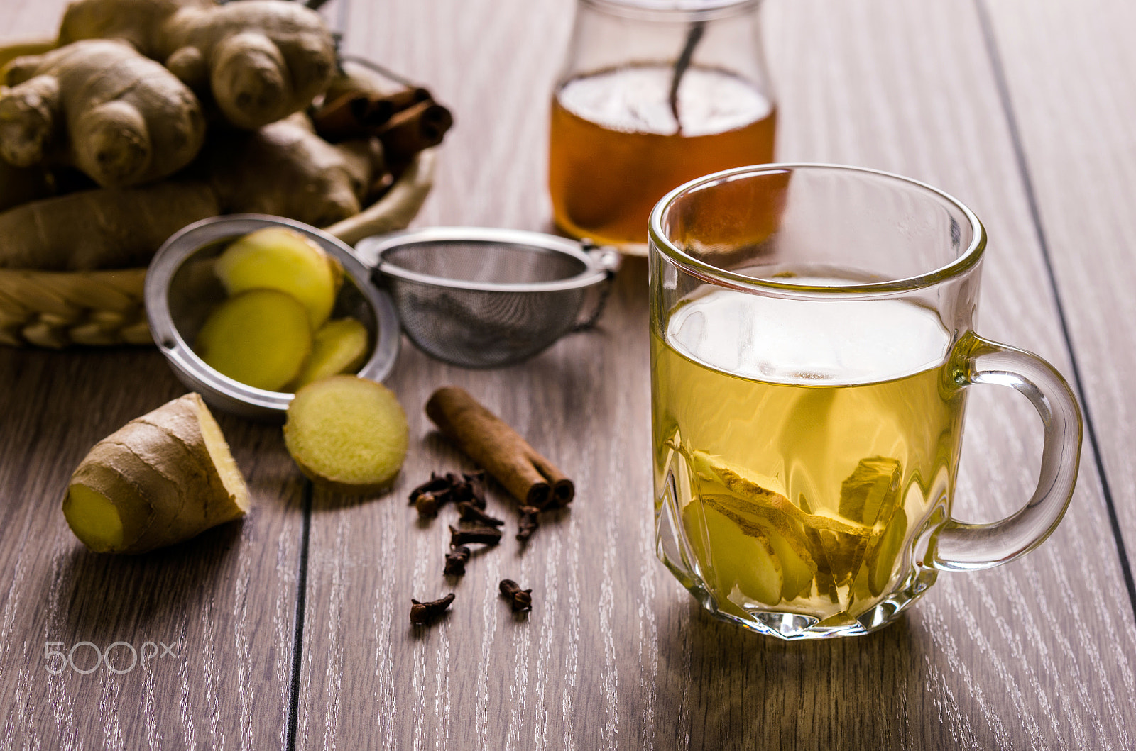Pentax K-5 sample photo. Still life with tea. natural herbal tea with ginger, honey and lemon. photography