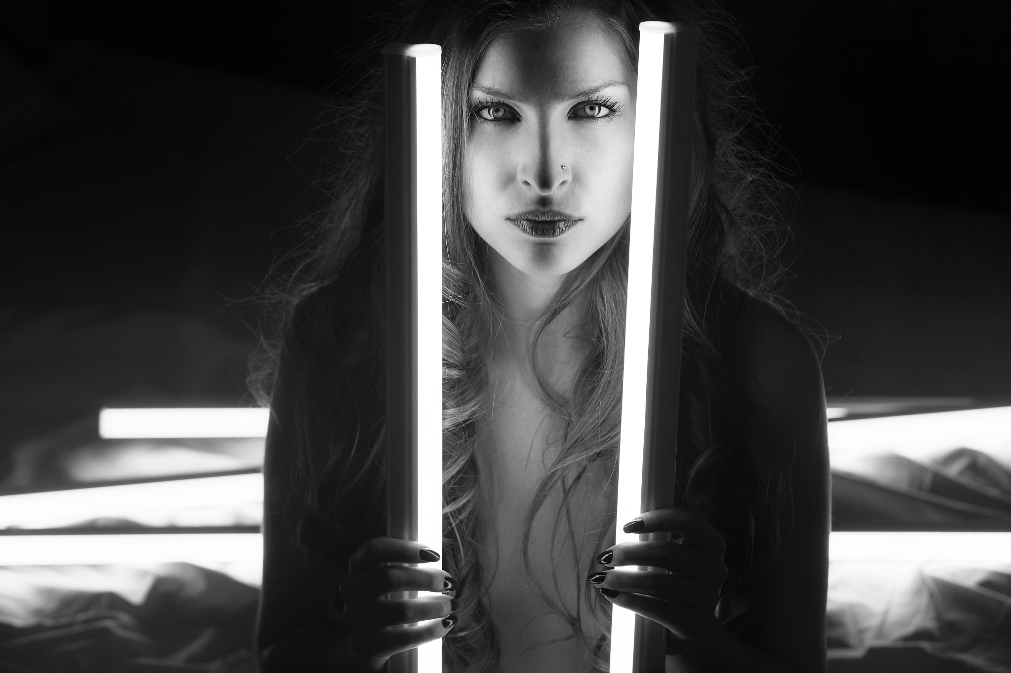 Canon EF 70-200mm F2.8L IS USM sample photo. Portrait of girl with lights photography