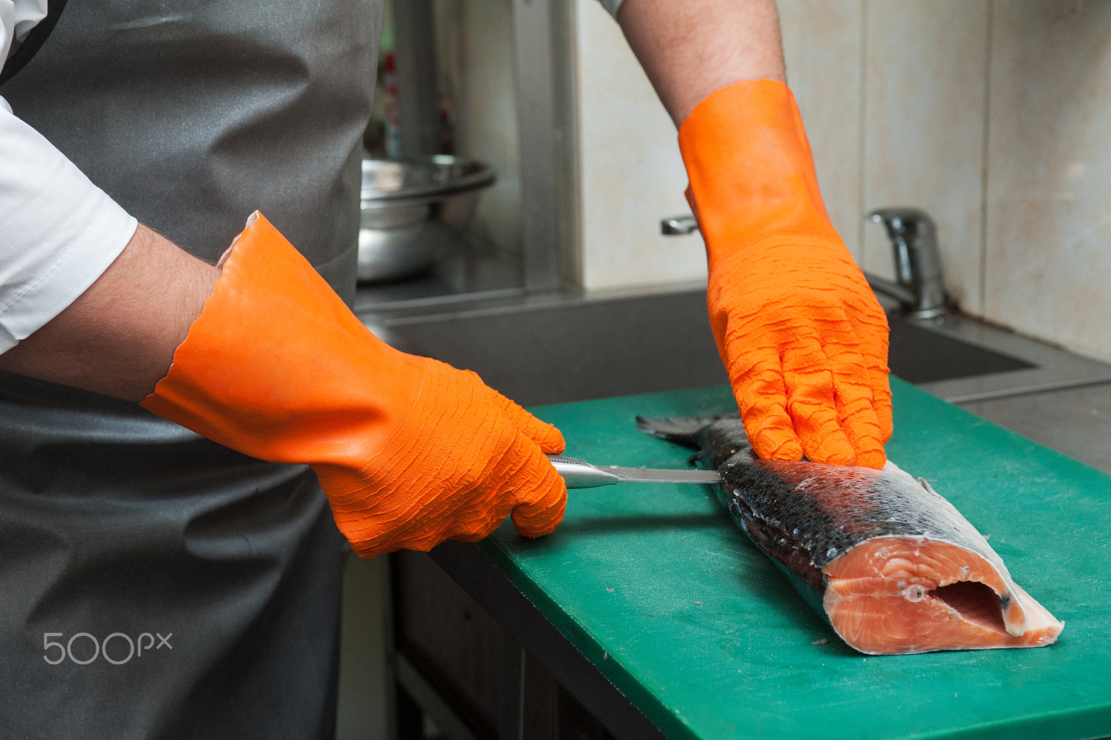 Nikon D700 sample photo. Cutting salmon fish photography