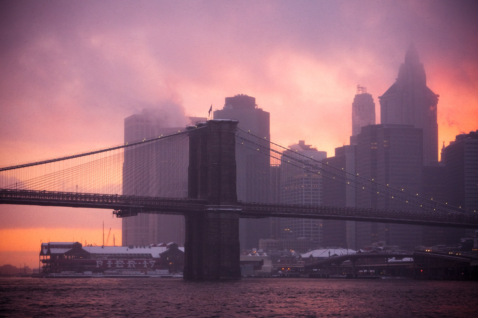 Canon EOS 40D + Canon EF 24-105mm F4L IS USM sample photo. Brooklyn bridge in snowstorm, new york photography