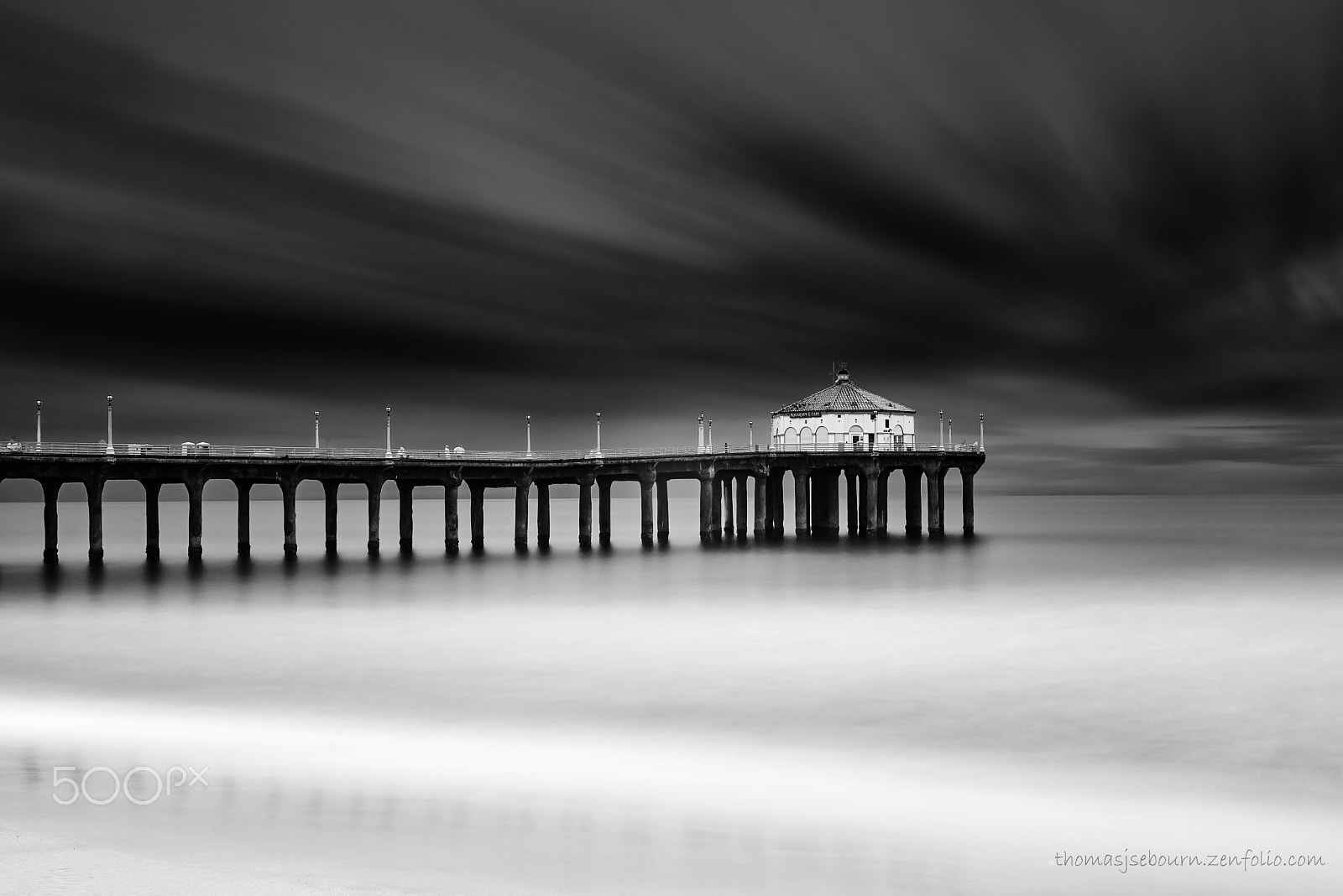 Sony a7R sample photo. Manhattan beach pier fine art black and white photography