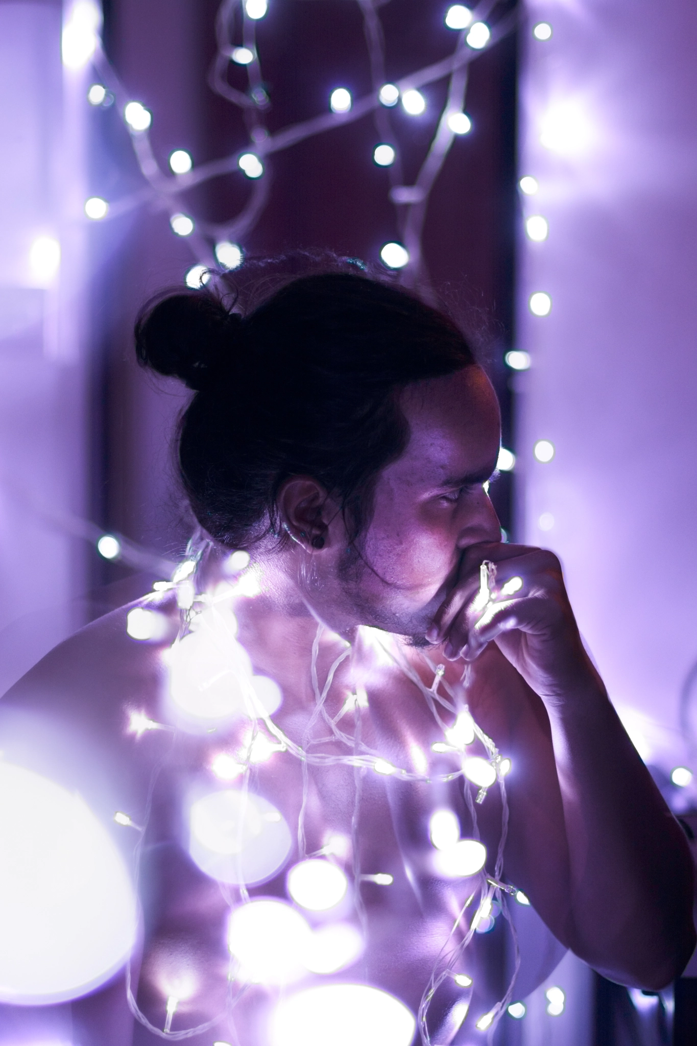 Nikon D7100 + Nikon AF-S Nikkor 50mm F1.4G sample photo. Led light self portrait photography