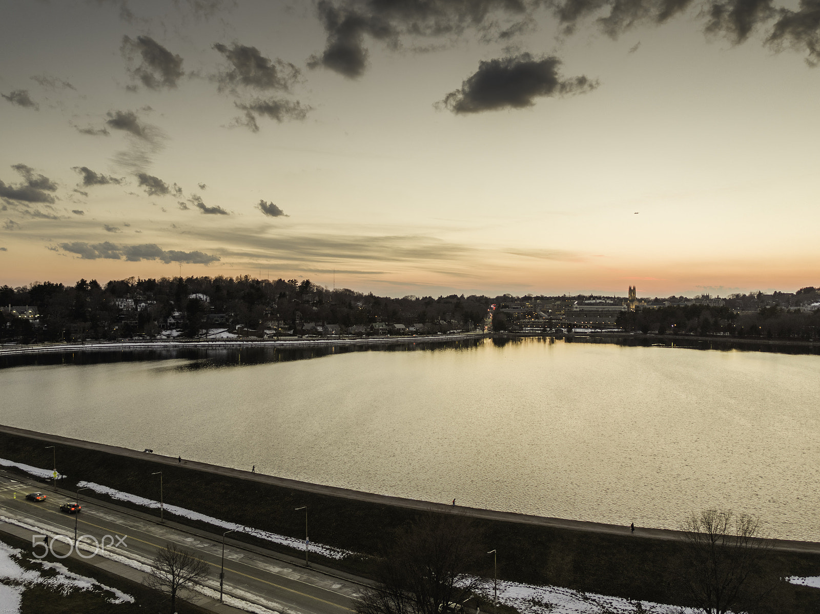 DJI MFT 15mm F1.7 ASPH sample photo. Chestnut hill reservoir and boston college hdr photography