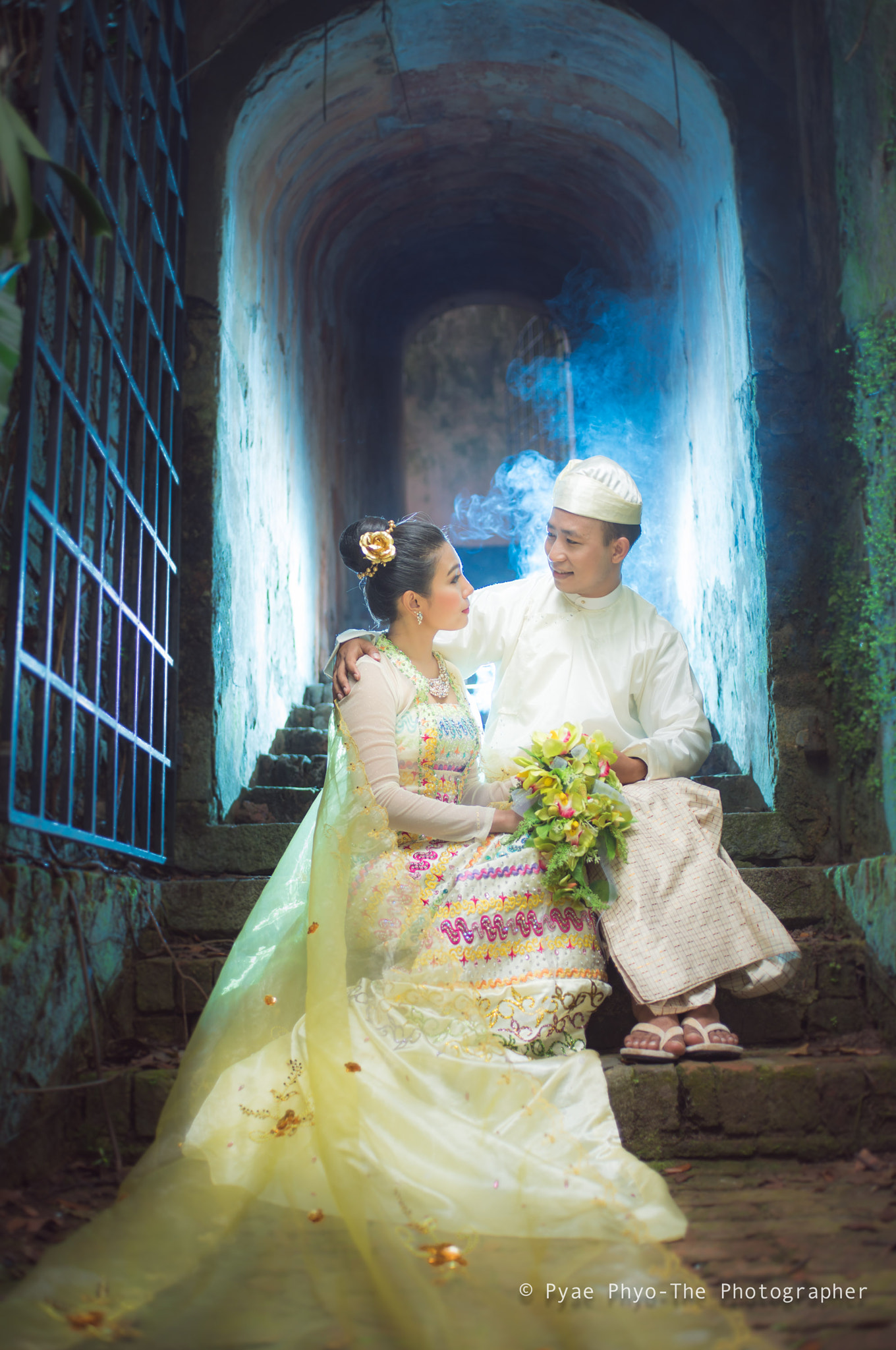 Sony a7R II sample photo. Couple in myanmar traditional wedding dress photography