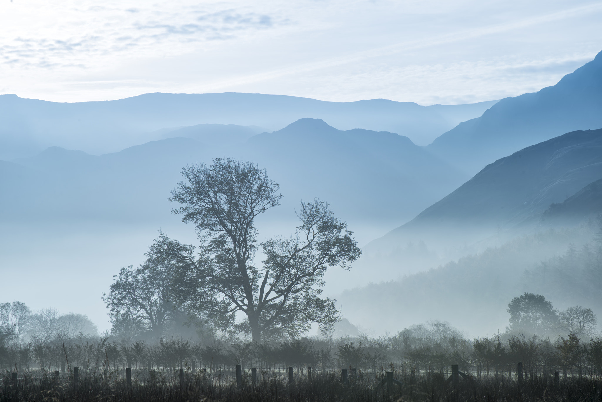 Nikon D800 sample photo. Stunning winter foggy sunrise over countryside around crummock w photography