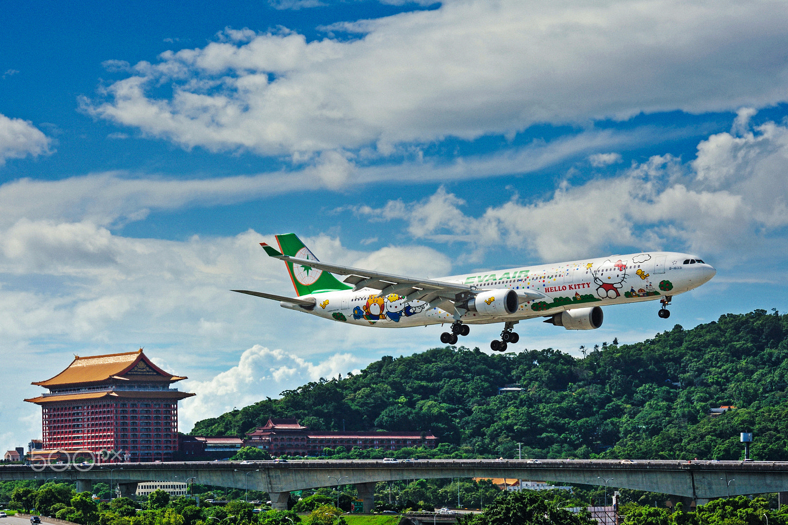 Nikon D700 sample photo. Plane flying over a chinese style architecture photography