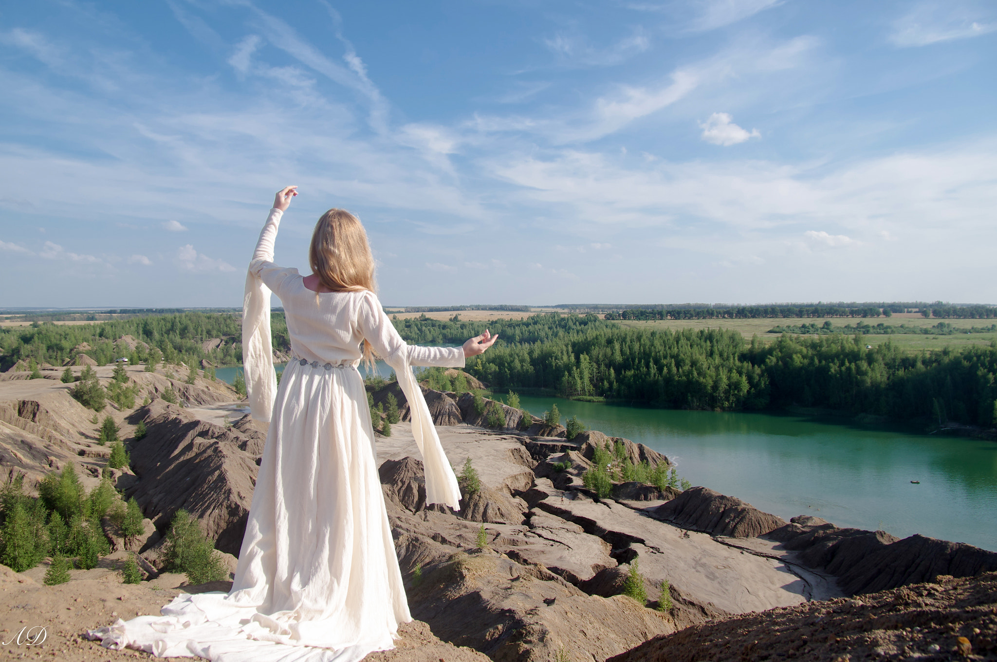 Pentax K-5 sample photo. Girl in white dress in landscape setting photography