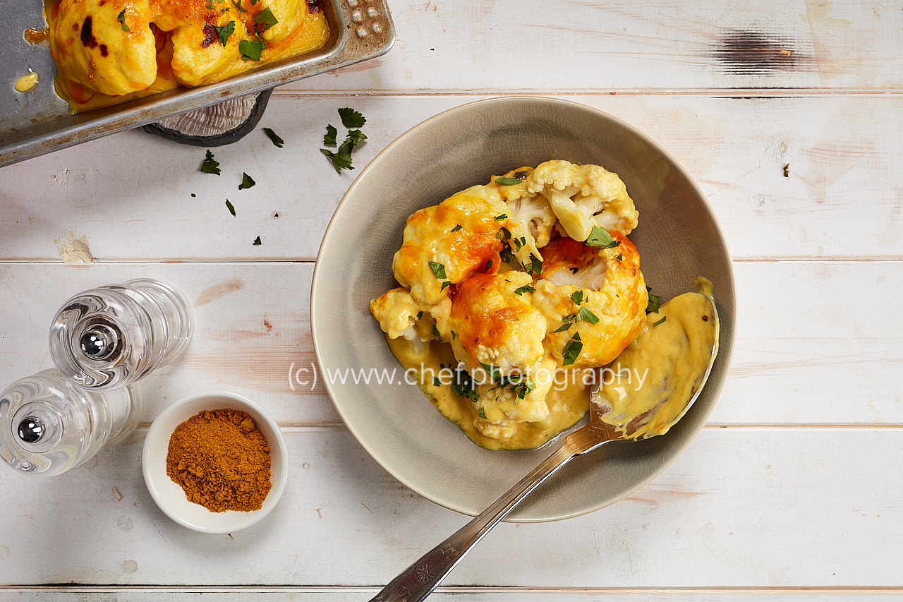 Canon EOS 5DS R sample photo. Cauliflower cheese photography