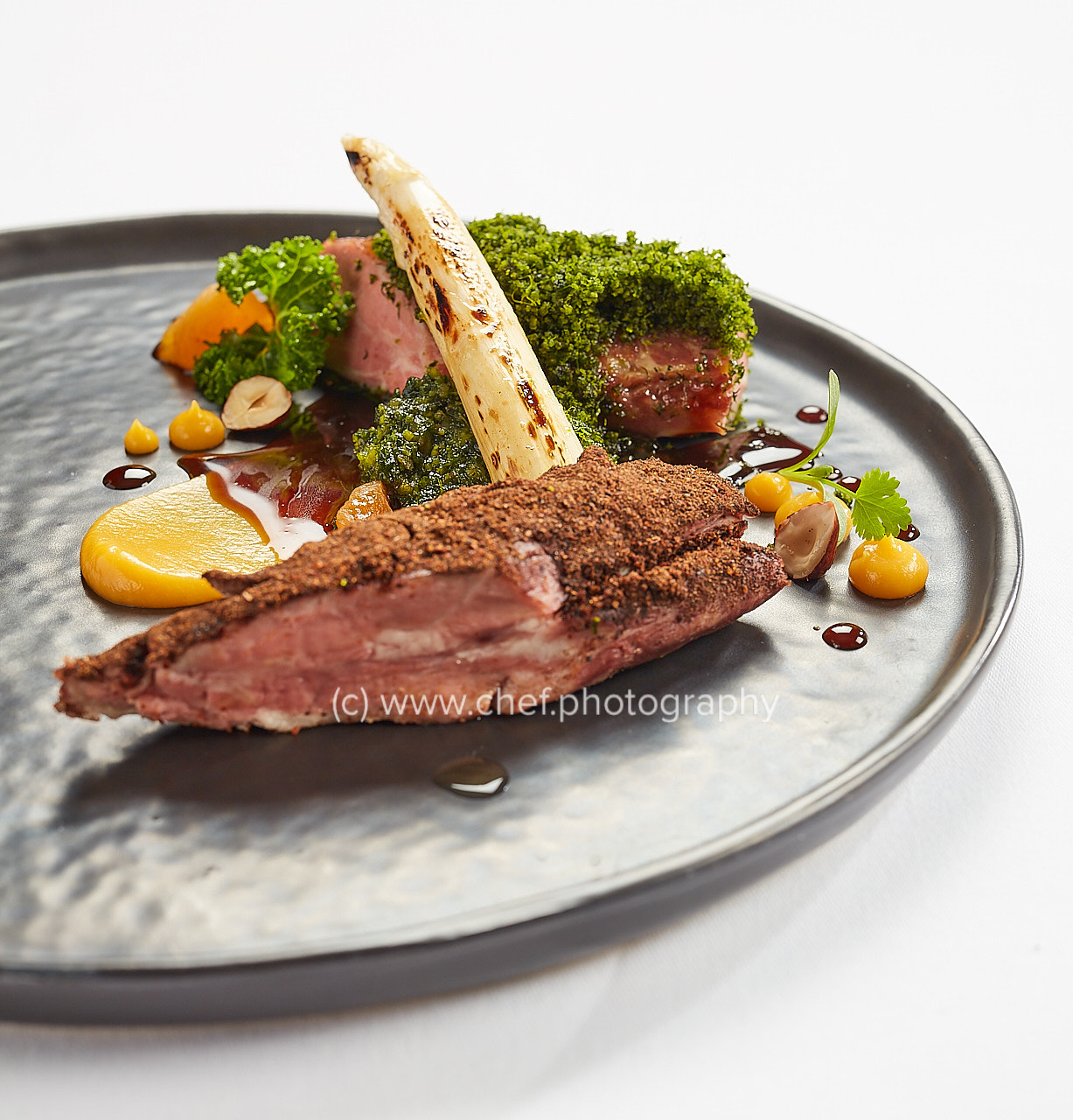 Sigma 50mm F1.4 DG HSM Art sample photo. Devon lamb neck herb crust preserved asparagus dried apricots kale () photography