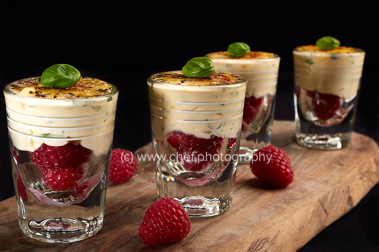 Canon EOS 5DS R sample photo. Iced raspberry creme brulee photography