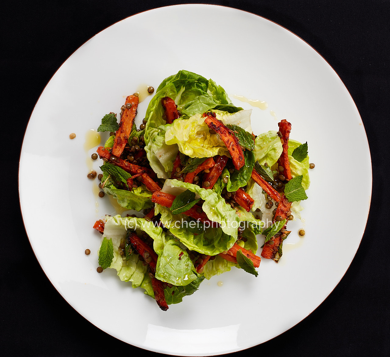 Sigma 50mm F1.4 DG HSM Art sample photo. Harrissa carrot baby gem & puy lentil salad photography