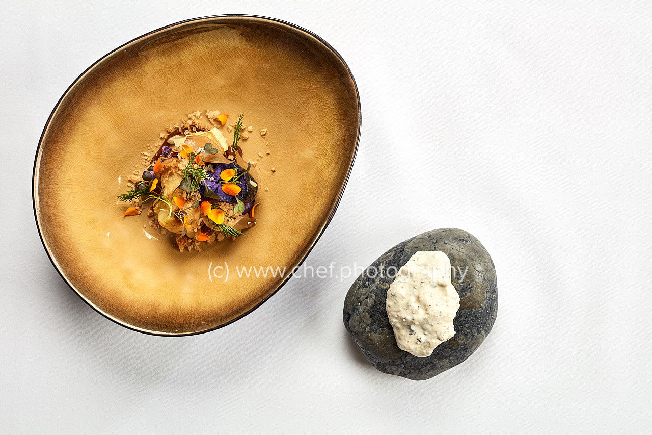 Sigma 50mm F1.4 EX DG HSM sample photo. Roasted larette potatoes floss onions sour cream butter herbs () photography