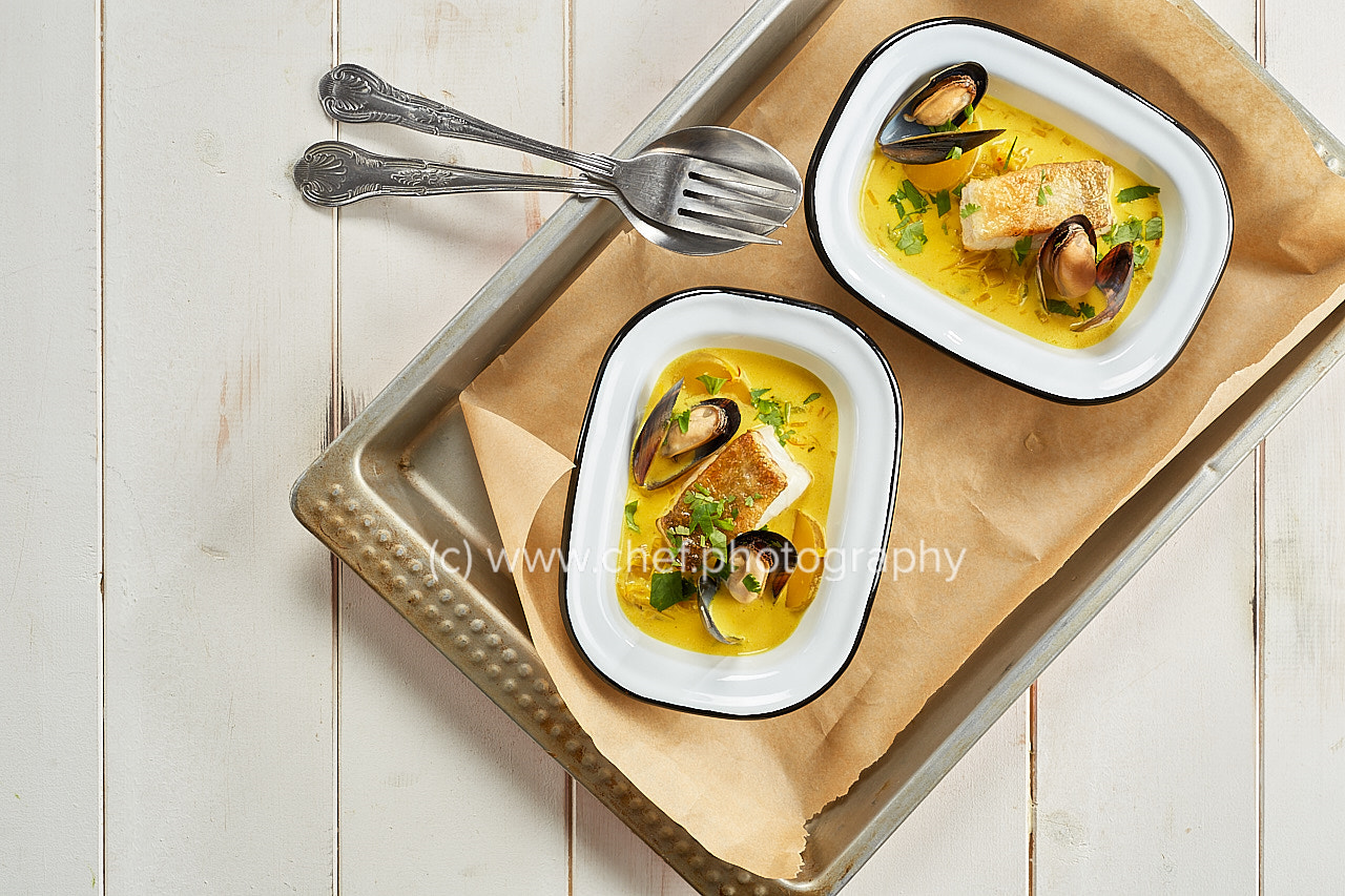 Sigma 50mm F1.4 DG HSM Art sample photo. Squires cod & mussels saffron broth () photography