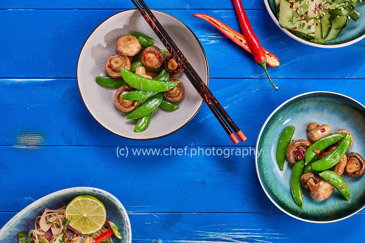 Canon EOS 5DS R sample photo. Sweet chill mushrooms with sugar snaps photography