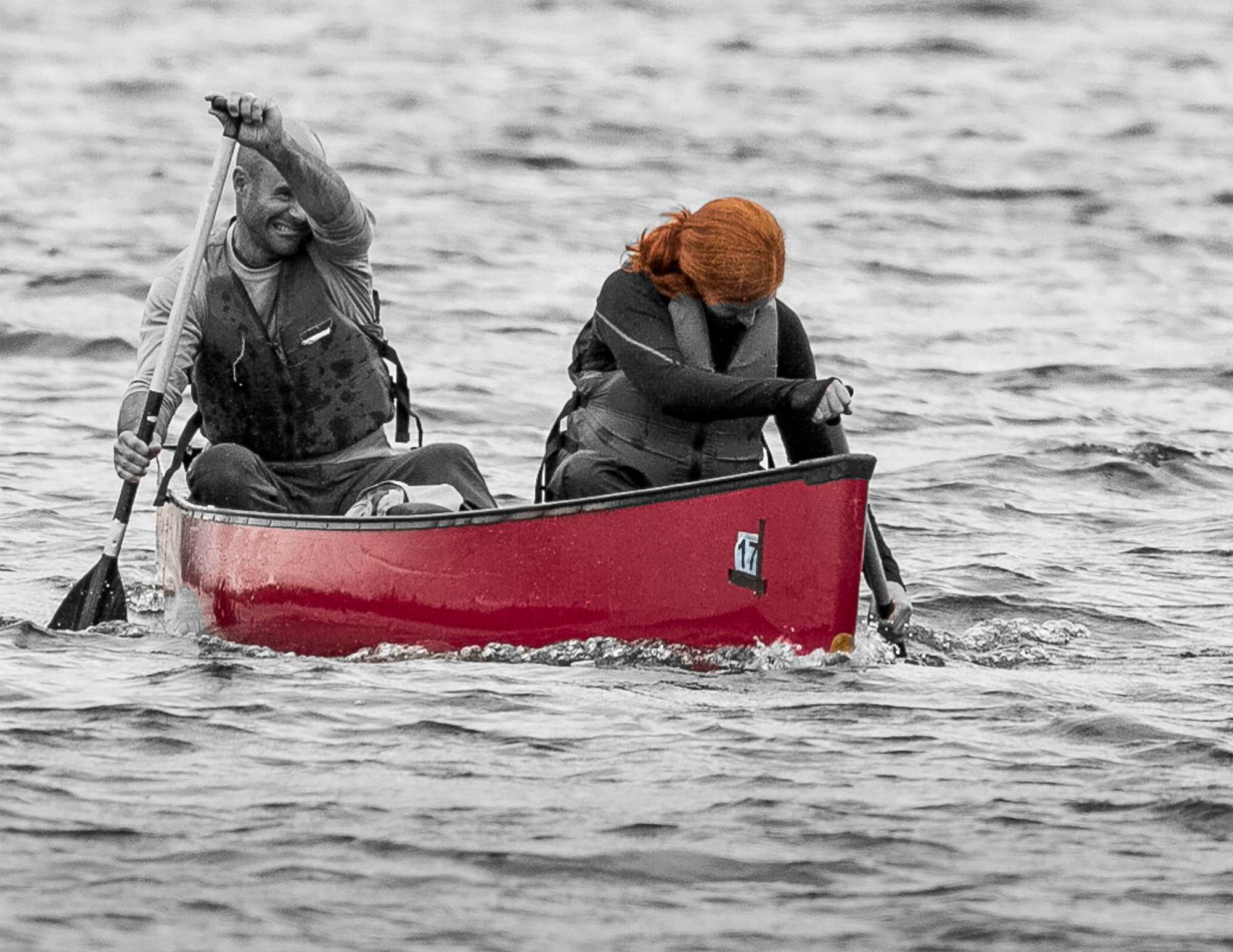 Canon EOS 7D + Canon EF 400mm F5.6L USM sample photo. Red head in a red canoe photography