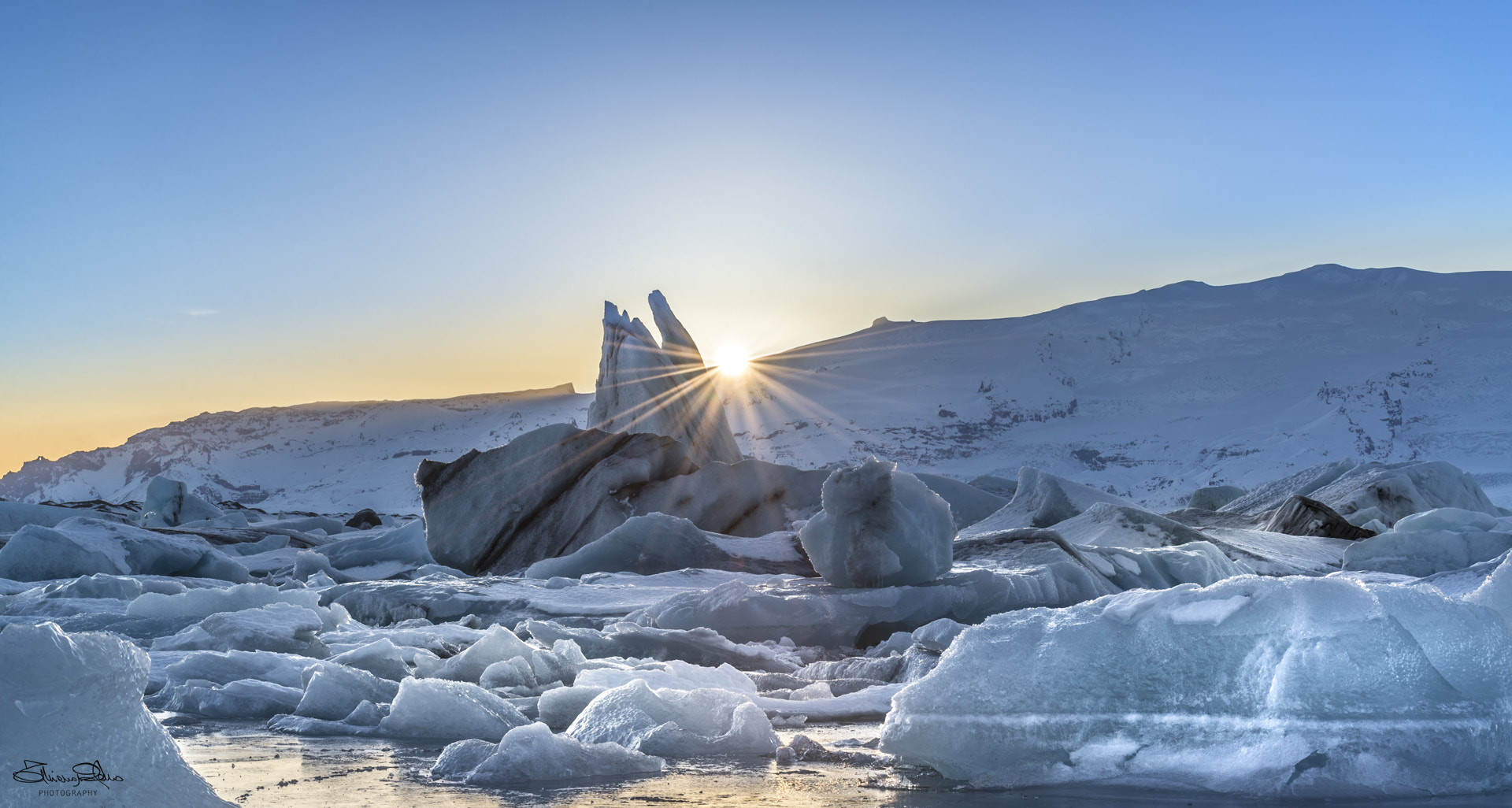 Nikon AF-S Nikkor 70-200mm F2.8G ED VR II sample photo. Sunset on the glacial lagoon photography