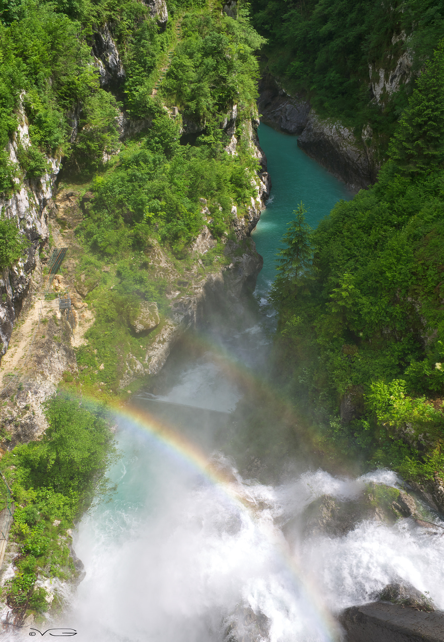 Pentax K-5 sample photo. Waterfall double rainbow photography