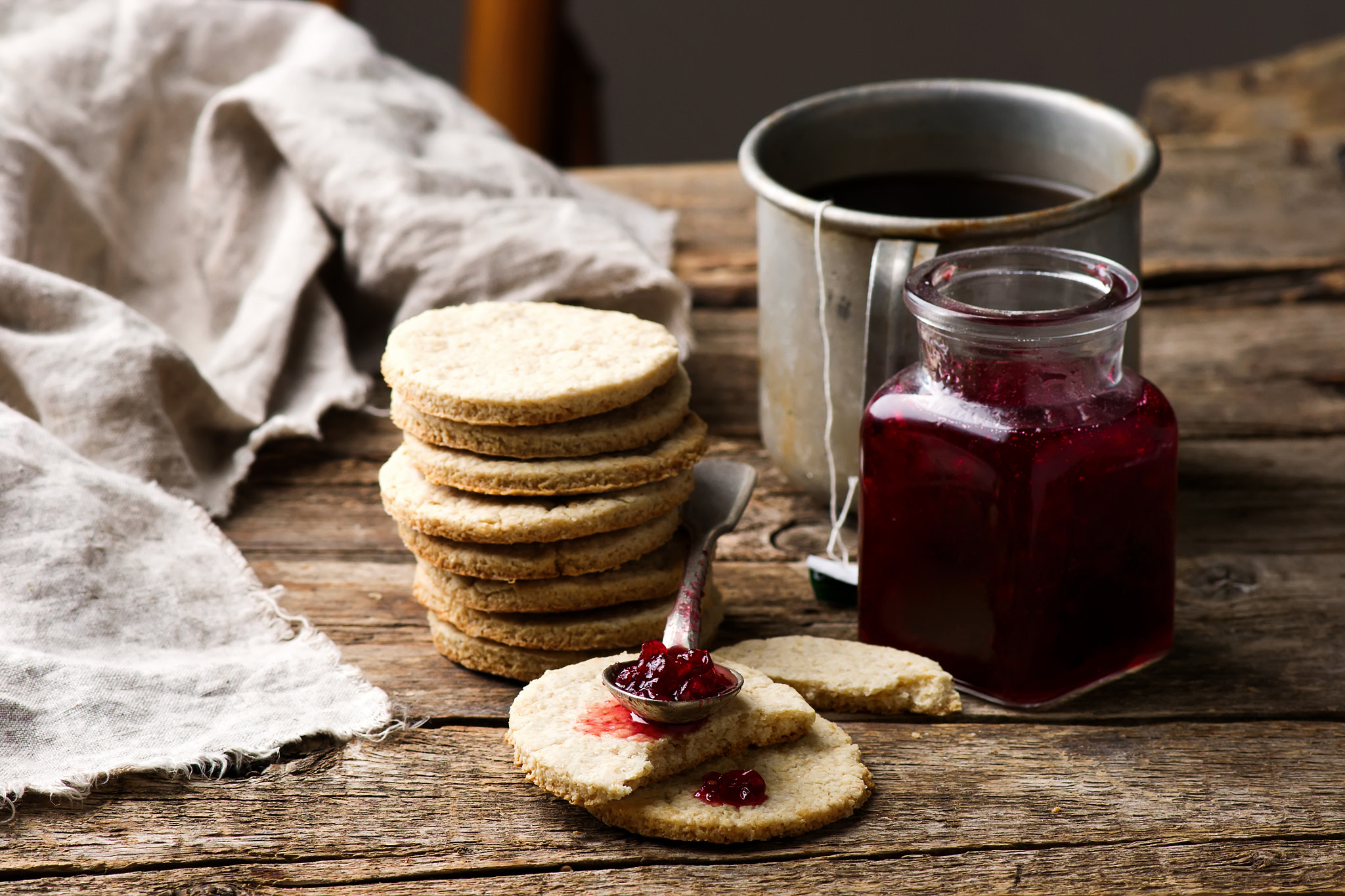Nikon D3100 sample photo. Scottish oatcakes with cowberry jam.style rustic photography