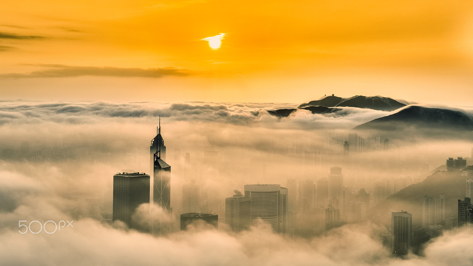 Canon EOS-1D X Mark II sample photo. Misty city and harbor at sunrise - victoria harbor of hong kong photography