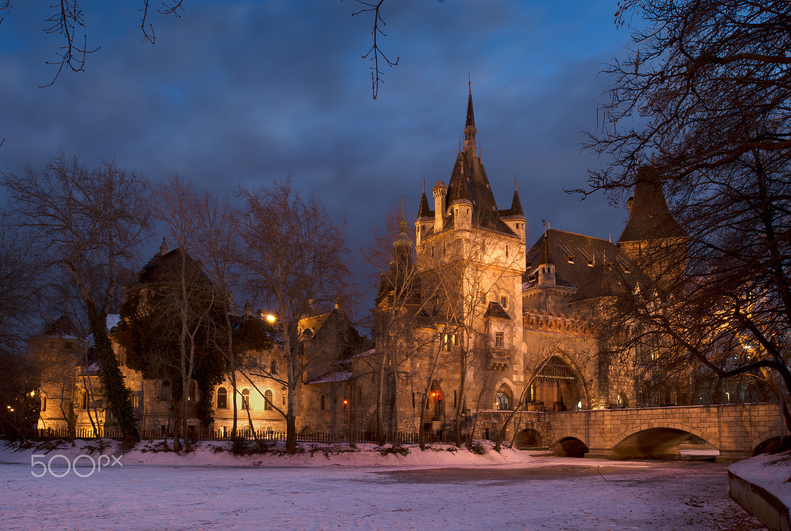 Nikon D7100 + Nikon AF-S Nikkor 17-35mm F2.8D ED-IF sample photo. Vajdahunyad castle, late night view photography