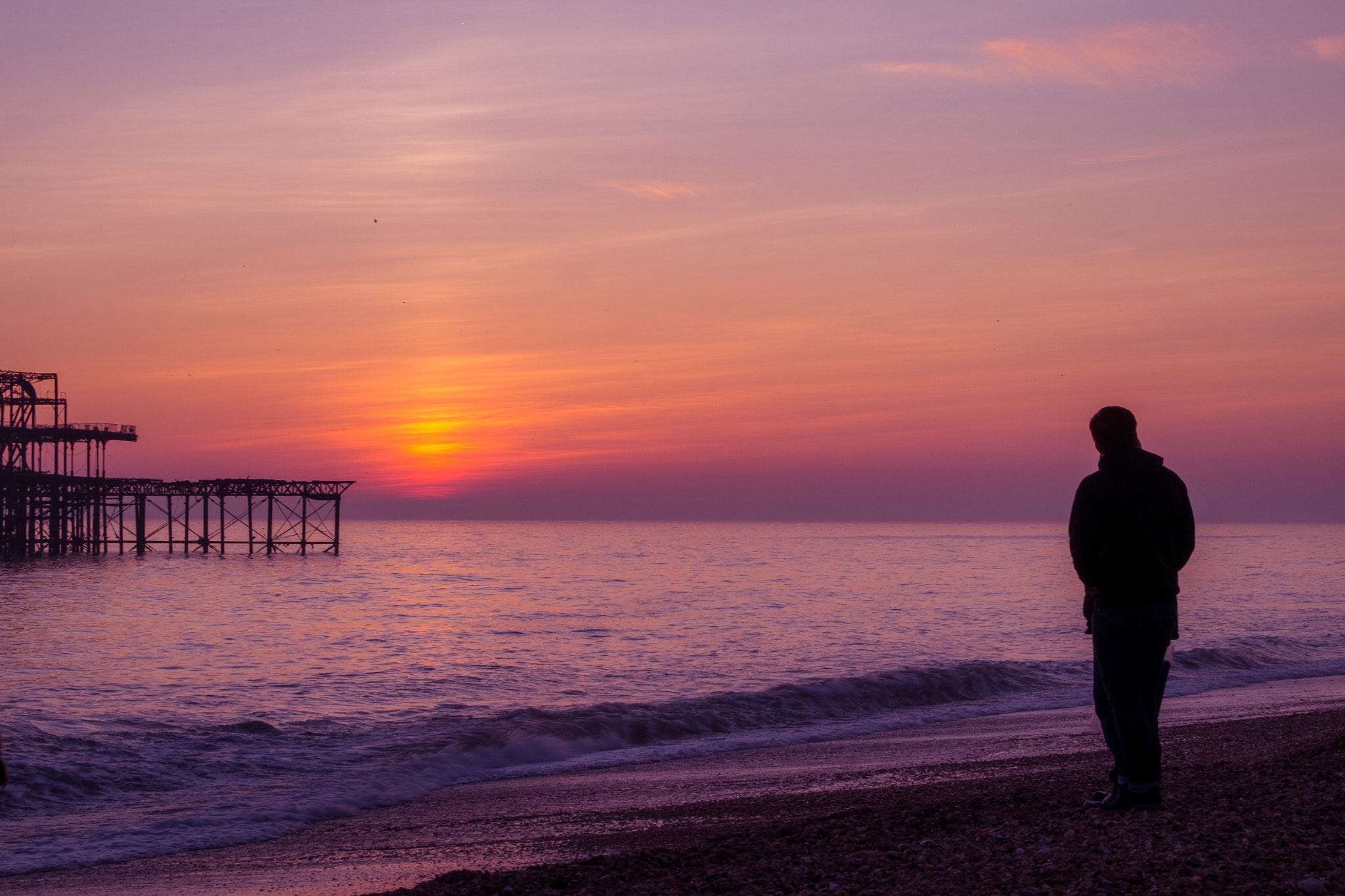 Fujifilm X-Pro1 + Fujifilm XF 55-200mm F3.5-4.8 R LM OIS sample photo. Brighton beach sunset photography