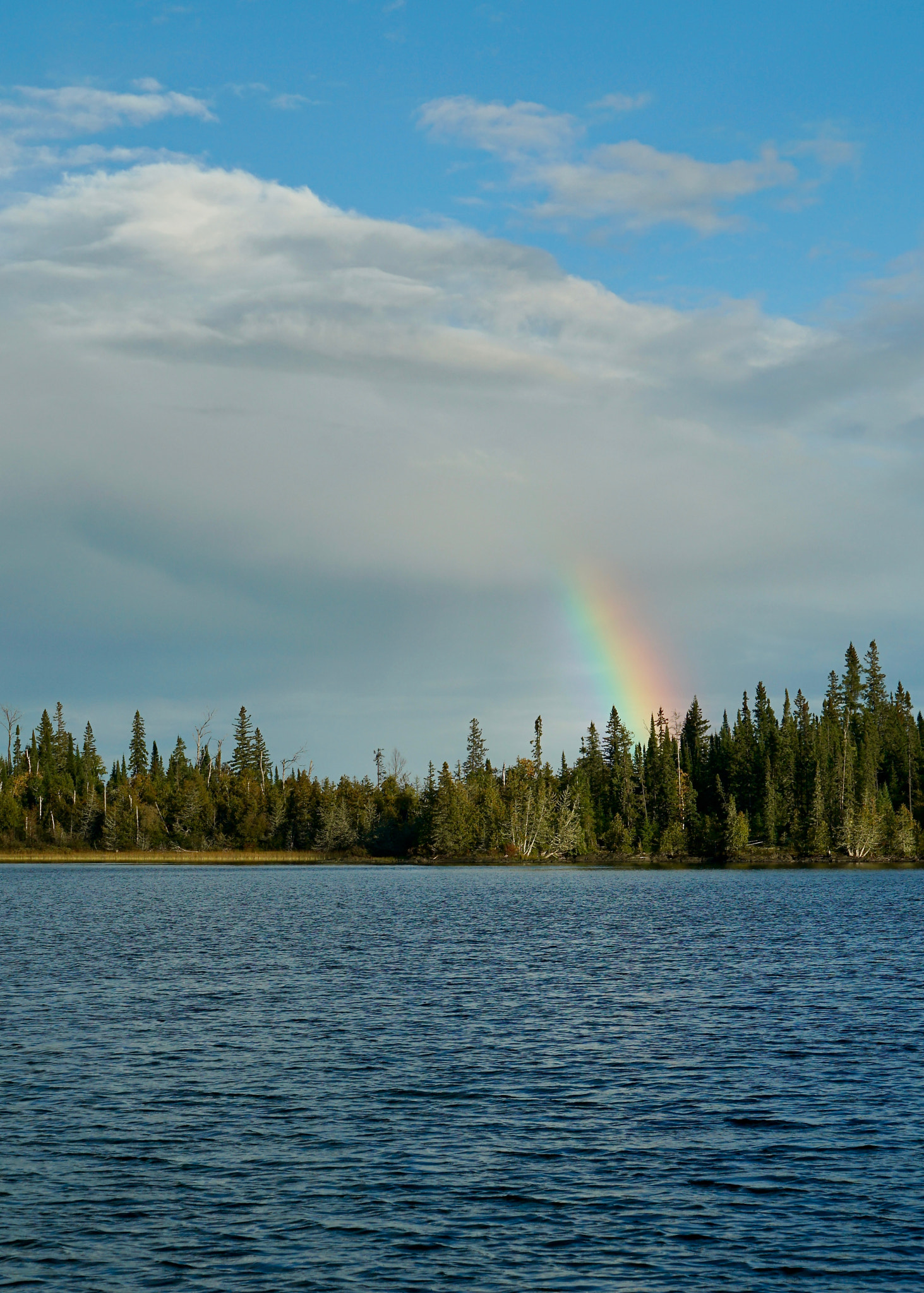 Sony a7R II + Sony Vario Tessar T* FE 24-70mm F4 ZA OSS sample photo. Late afternoon rainbow over o'sullivan lake photography