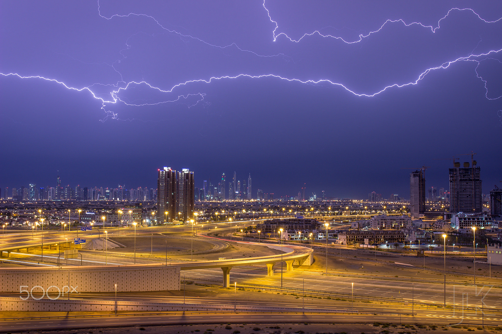 Canon EF 24-70mm F4L IS USM sample photo. Dubai under lightning storm photography
