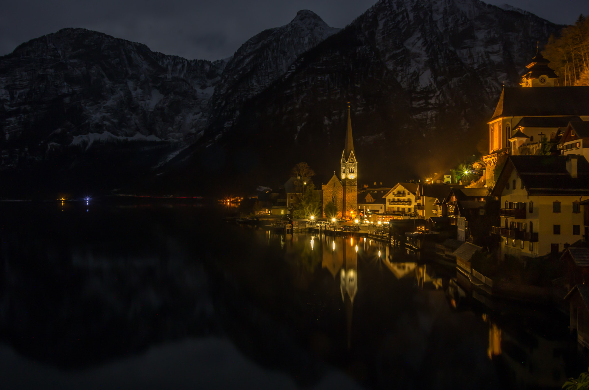Pentax K-5 sample photo. Hallstatt at night photography