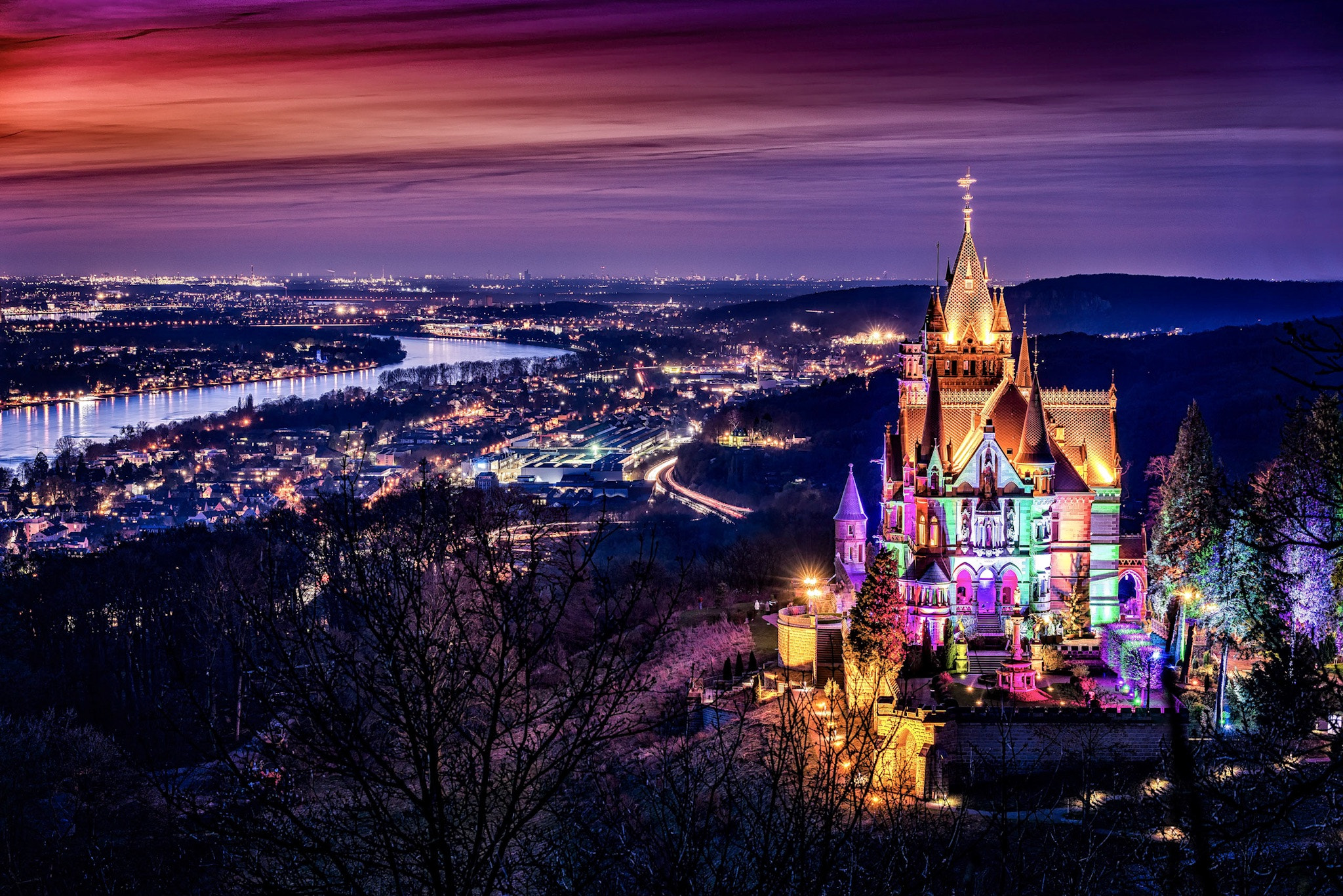 Nikon D810 + Tamron SP 70-200mm F2.8 Di VC USD sample photo. Drachenburg bei nacht photography