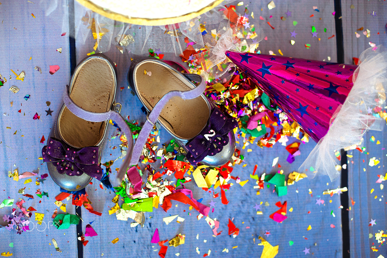 Nikon D700 sample photo. Concept birthday party top view on purple background mock up. children's birthday photography