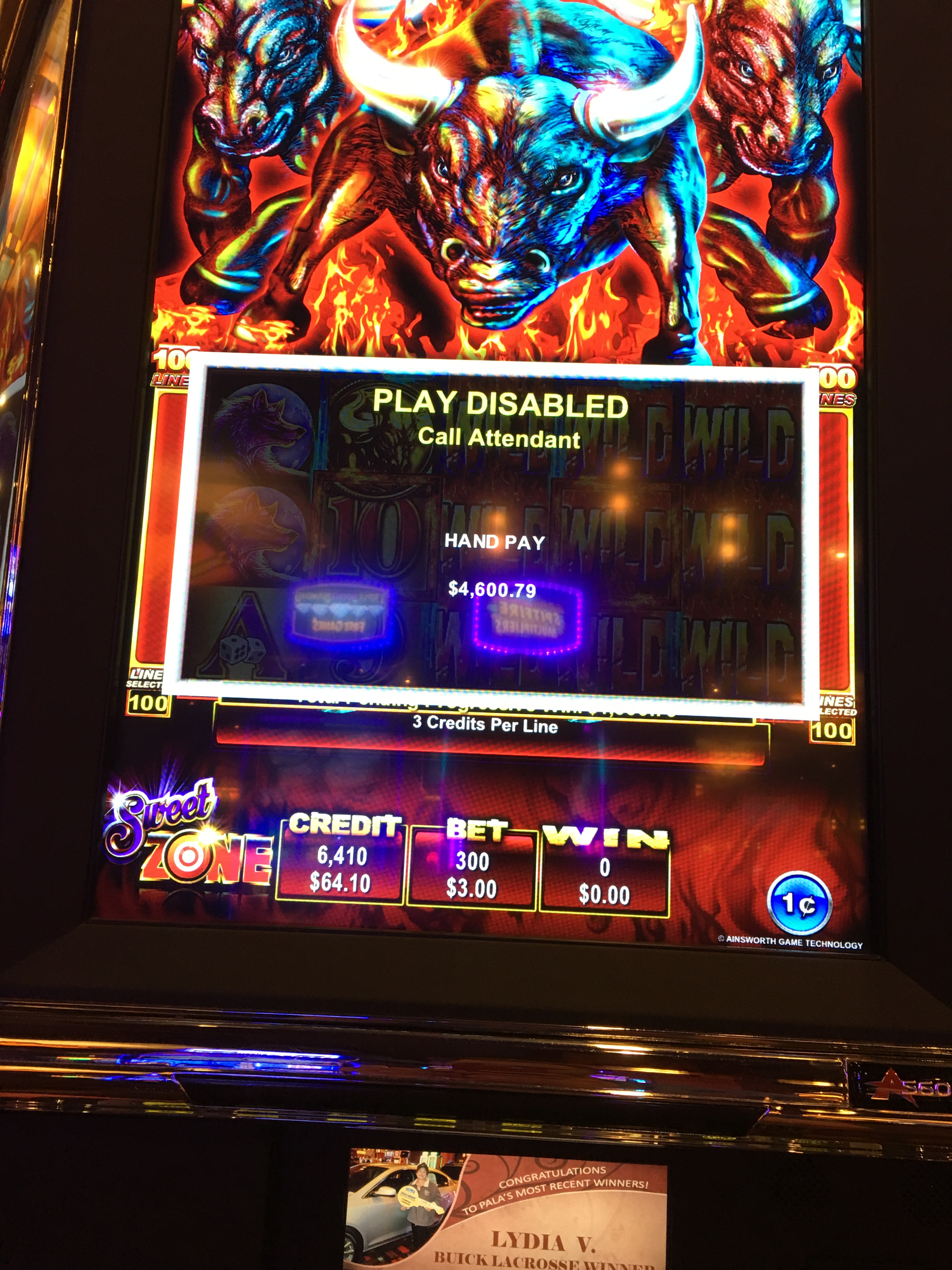 Winning Slot machine Pala Casino California.