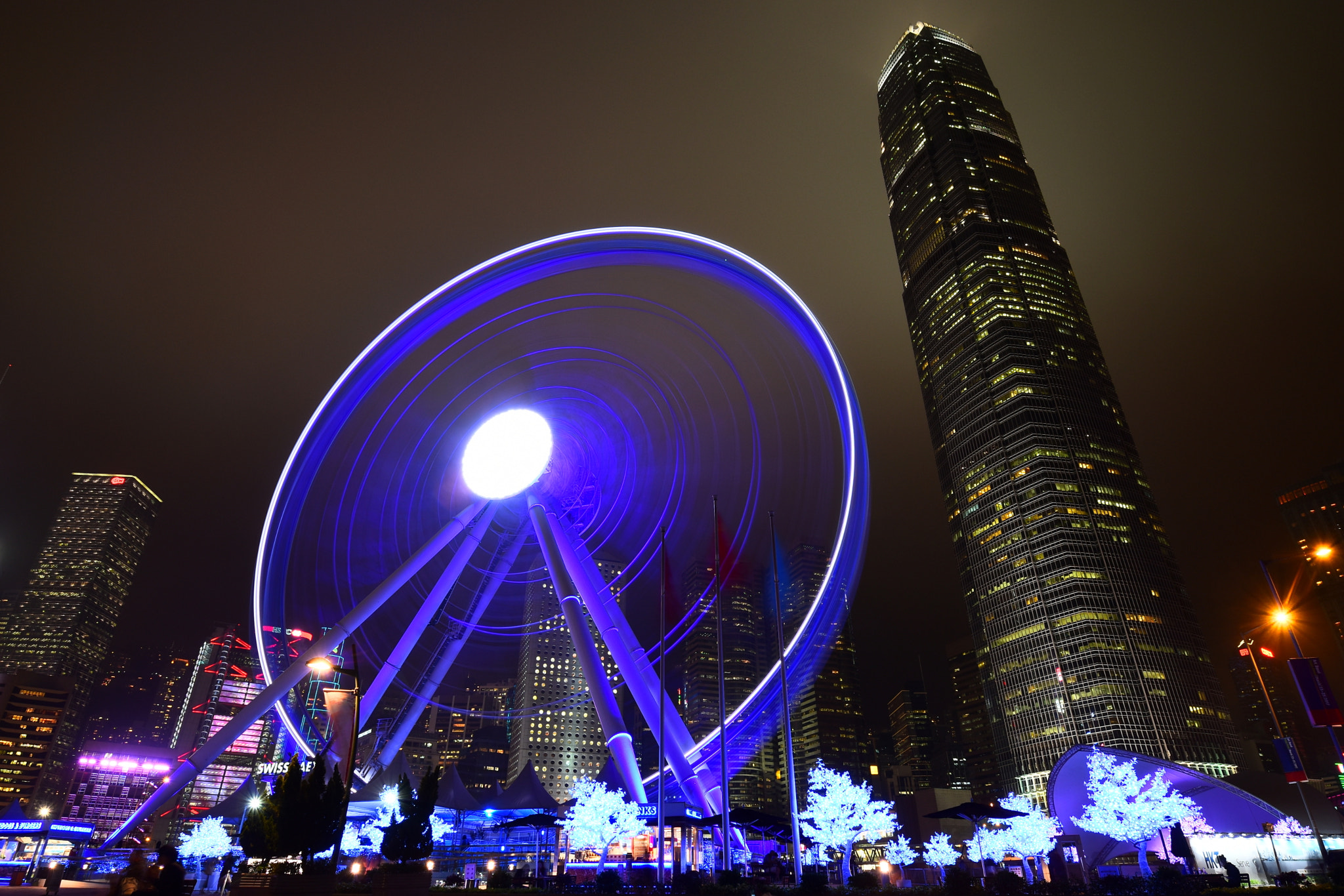 Nikon D5500 sample photo. Observation wheel at night, central, hong kong photography